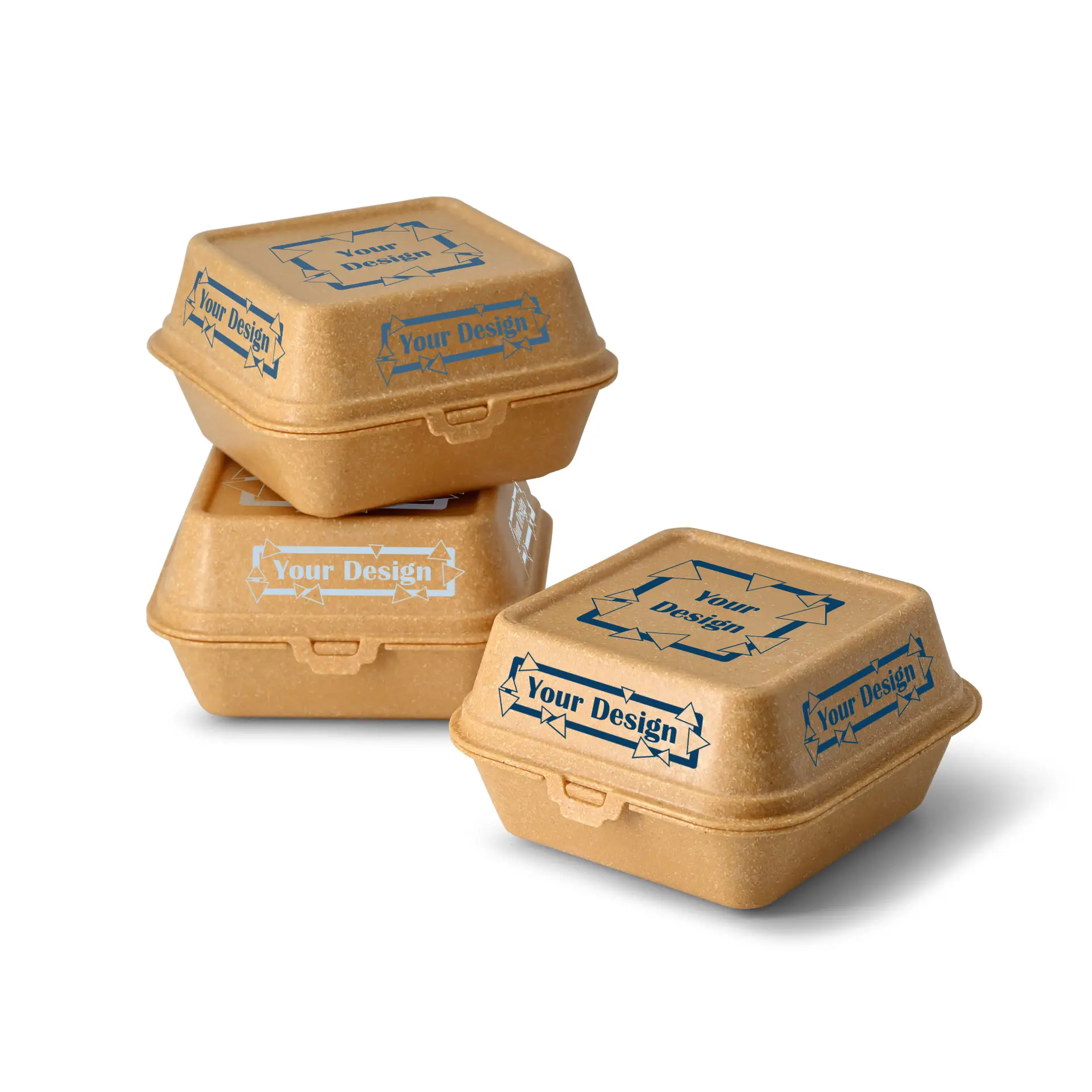 Reusable hamburgerdoosjes bedrukken "merways Box" (4 vlakken) 16 x 15 x 8,5 cm, karamel / bruin