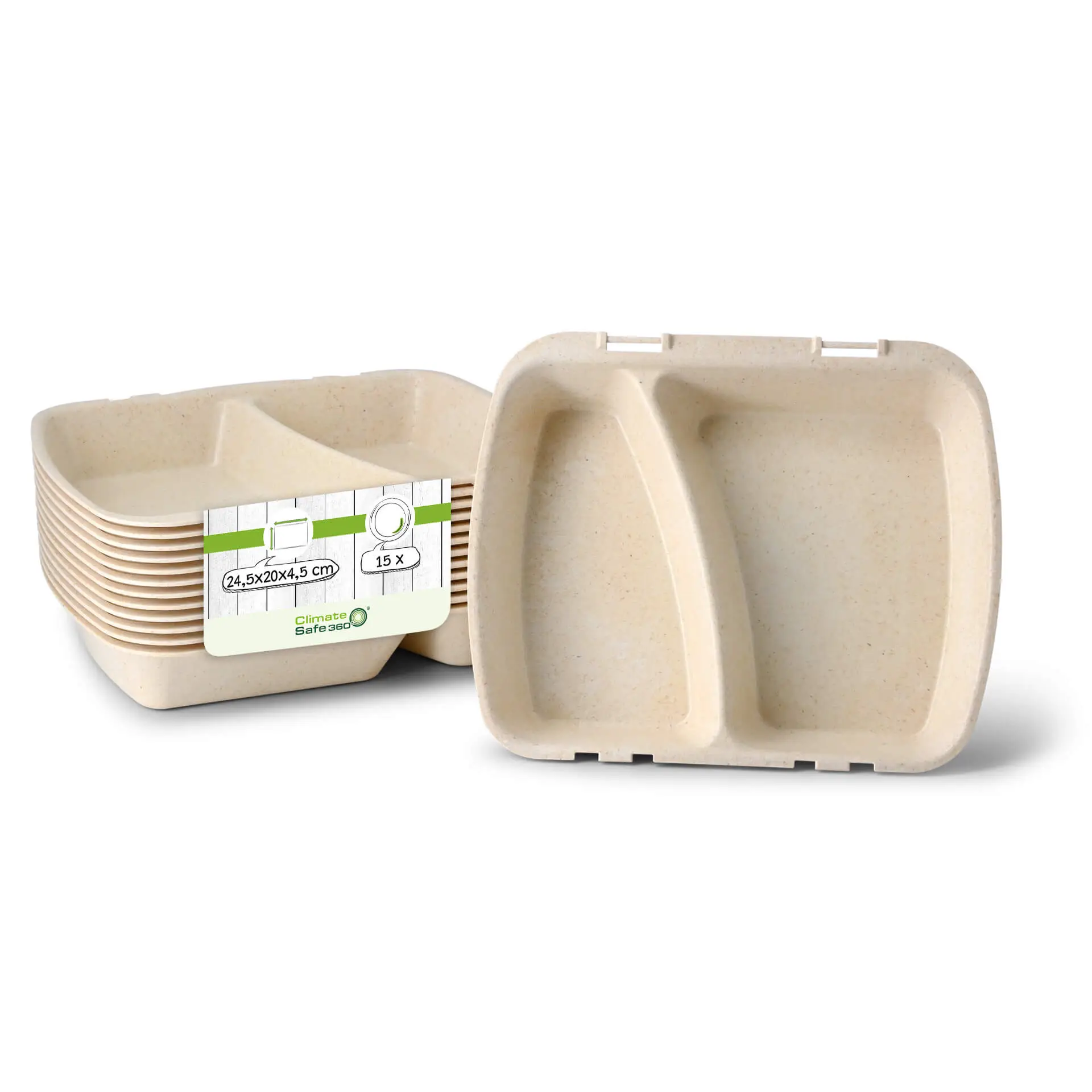 Herbruikbare menu-container "merways Box" 24,5 x 20 x 4,5 cm, 2 kamers, HP4/2, cashew / crème-wit