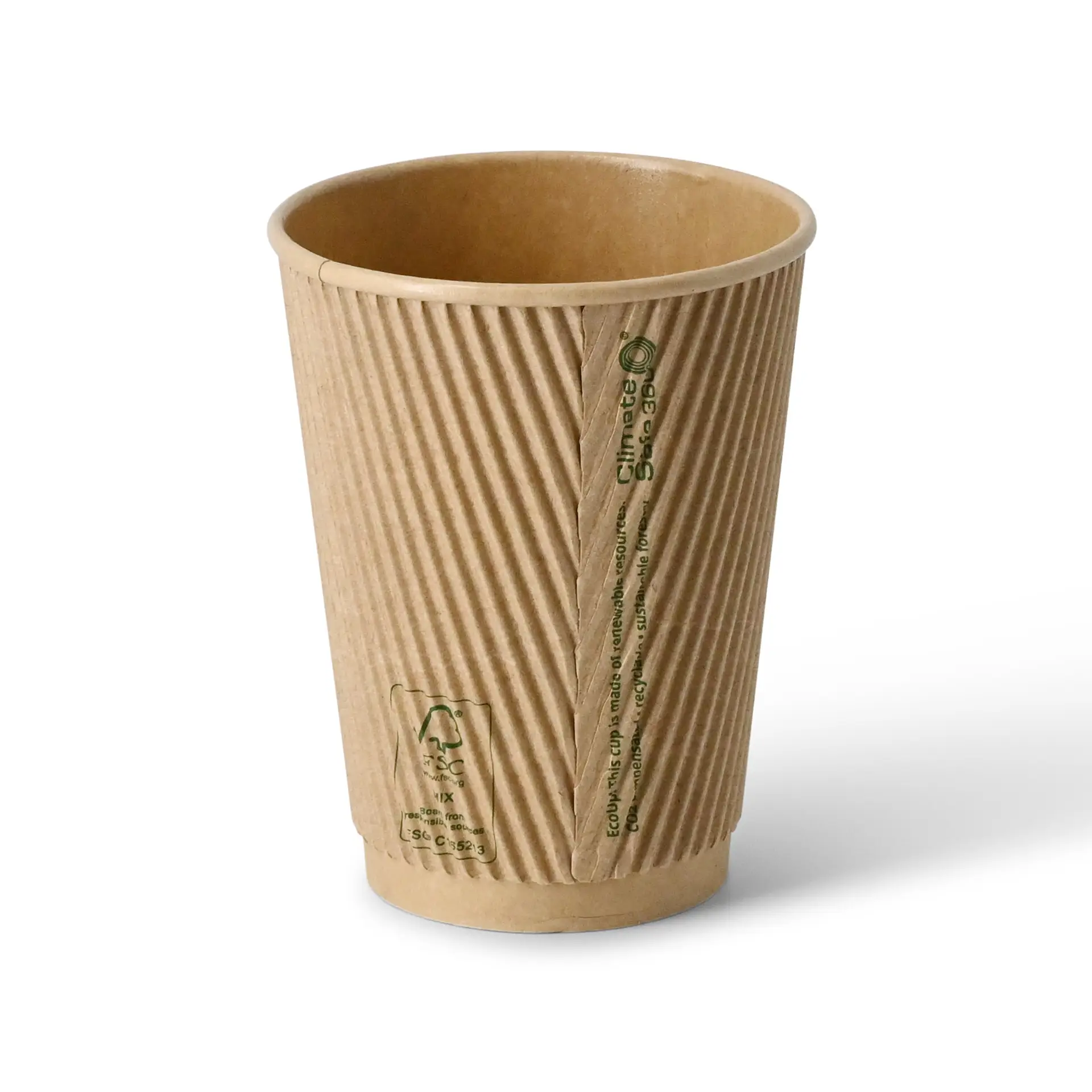 Ribbelbeker / Koffiebeker to go 300 ml / 12 oz, Ø 90 mm, kraft