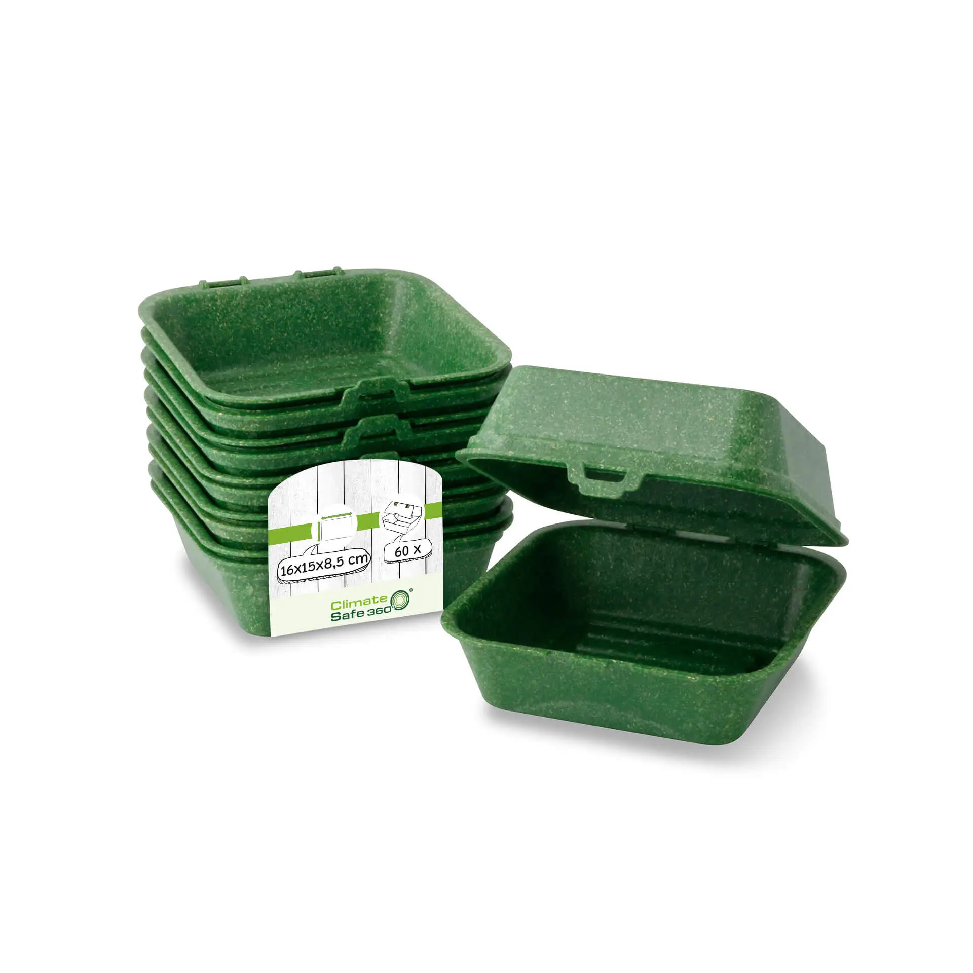 Herbruikbare burger-boxen "merways Box" 16 x 15 x 8,5 cm, spinazie / donkergroen