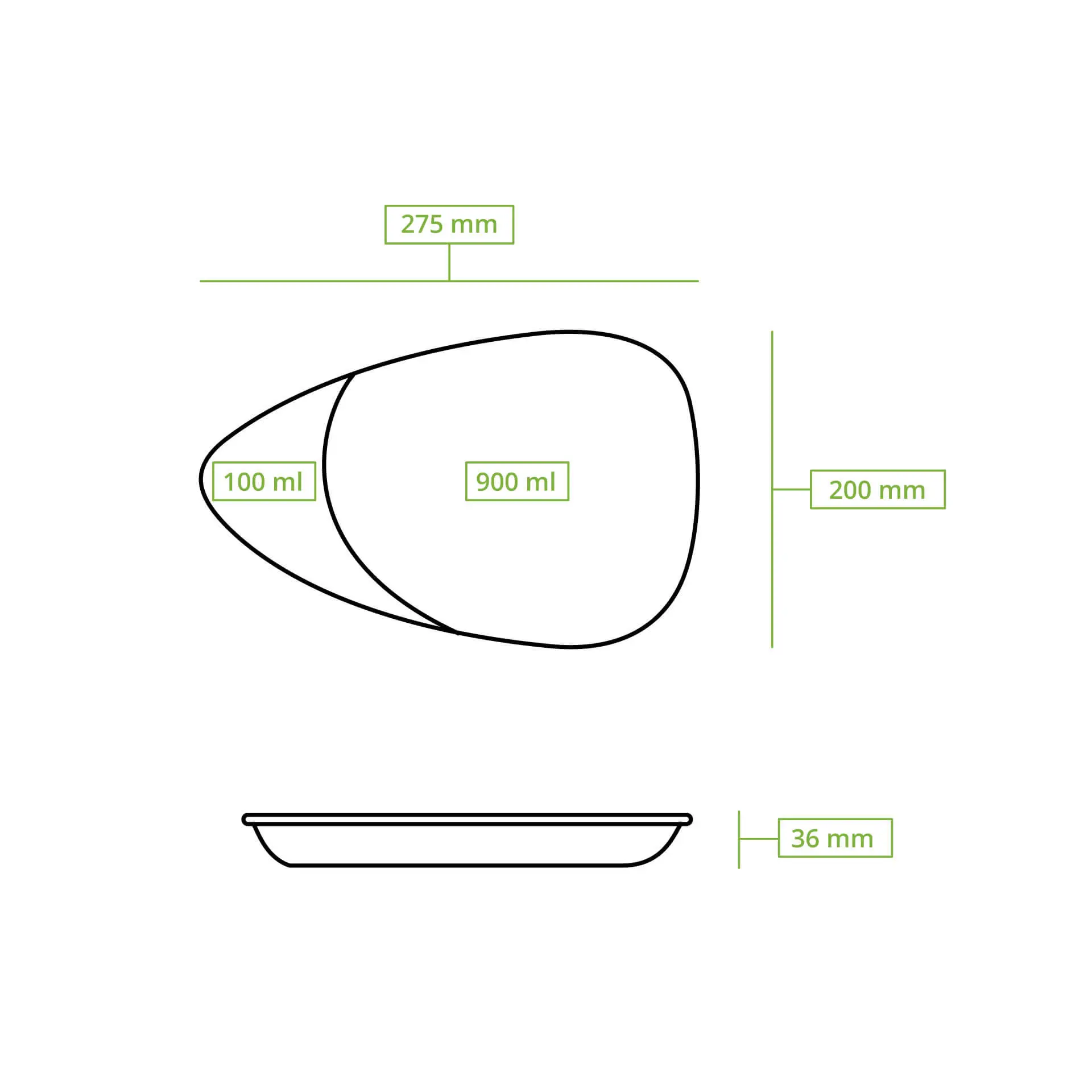 Herbruikbaar menubord "merways Plate" 27,5 x 20 x 3,5 cm, 2 vakken, druppelvormig, peper/grijs