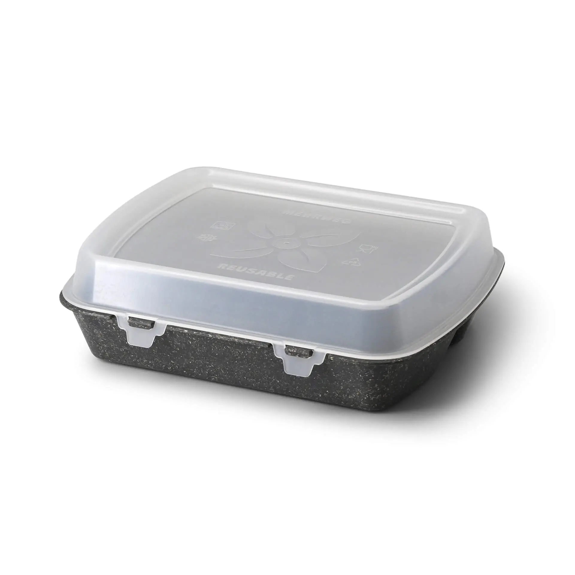 Herbruikbare menubakjes "merways Box", 24,5 x 20 x 4,5 cm, 3 vakken, HP4/3, peper/grijs