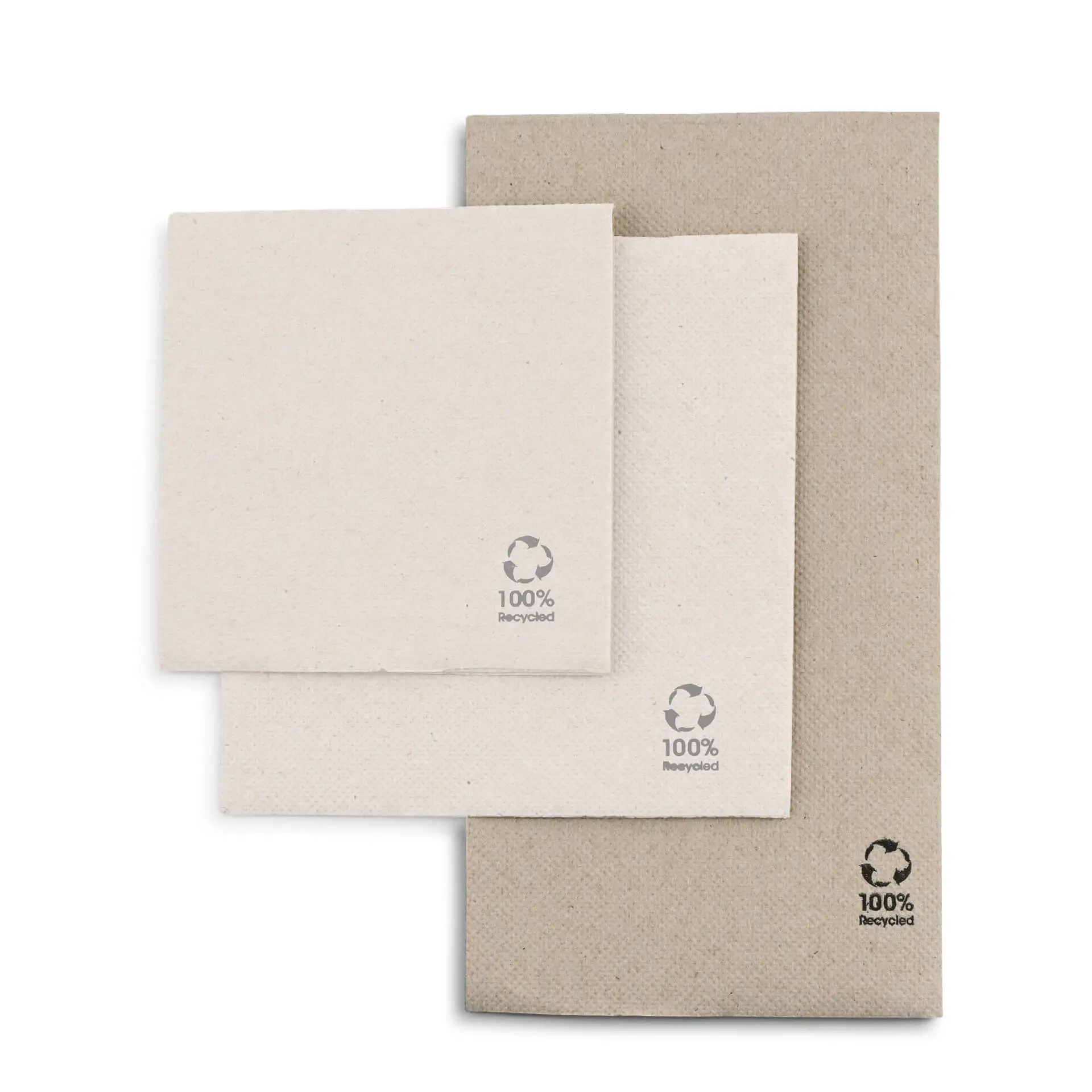 Servetten van gerecycled papier (Premium) 40 x 40 cm, 2-laags, 1/8 vouw, ongebleekt