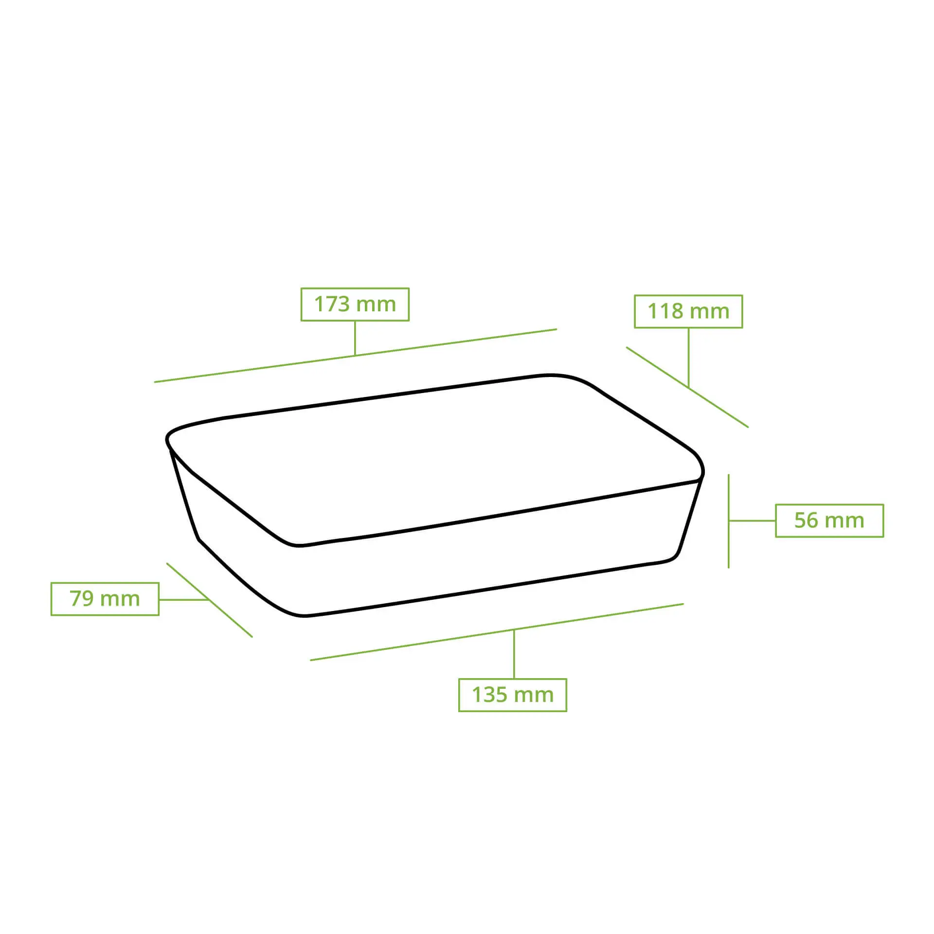 Suikerrietschalen 17 x 12 x 6 cm, 650 ml, rechthoekig