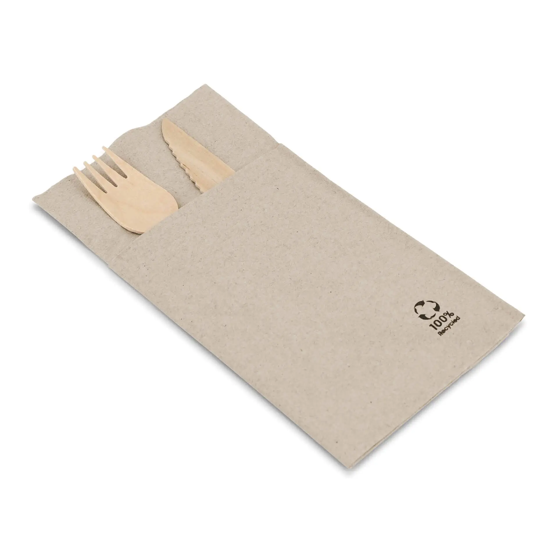 Bestek-servetten van gerecycled papier 10 x 19,5 cm, 2-laags, ongebleekt