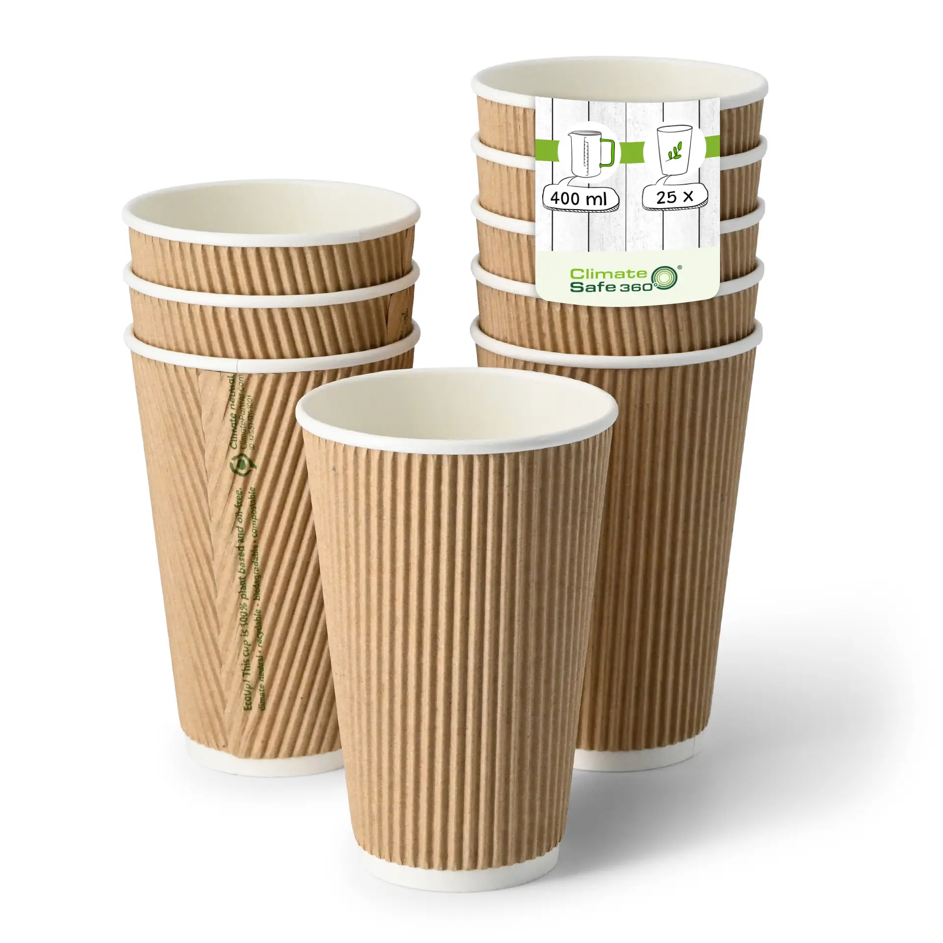 Ribbelbeker / Koffiebeker to go 400 ml/ 16 oz, Ø 90 mm, kraft