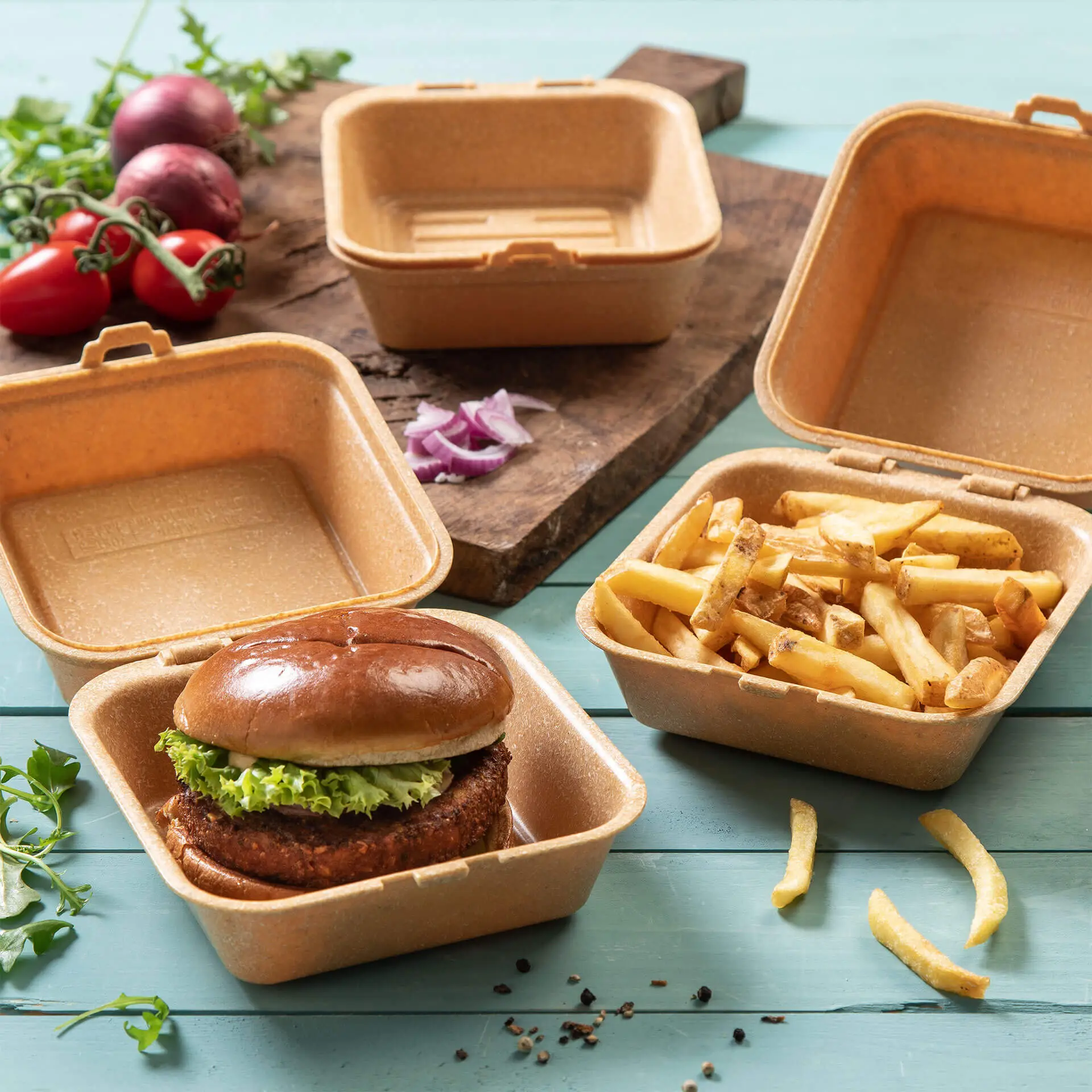 Herbruikbare burger-boxen "merways Box" 16 x 15 x 8,5 cm, karamel / bruin