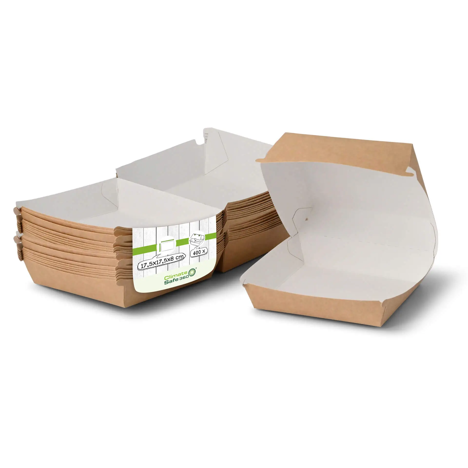 Takeaway hamburgerdozen 14,5 x 14,5 x 8 cm, kraft-wit