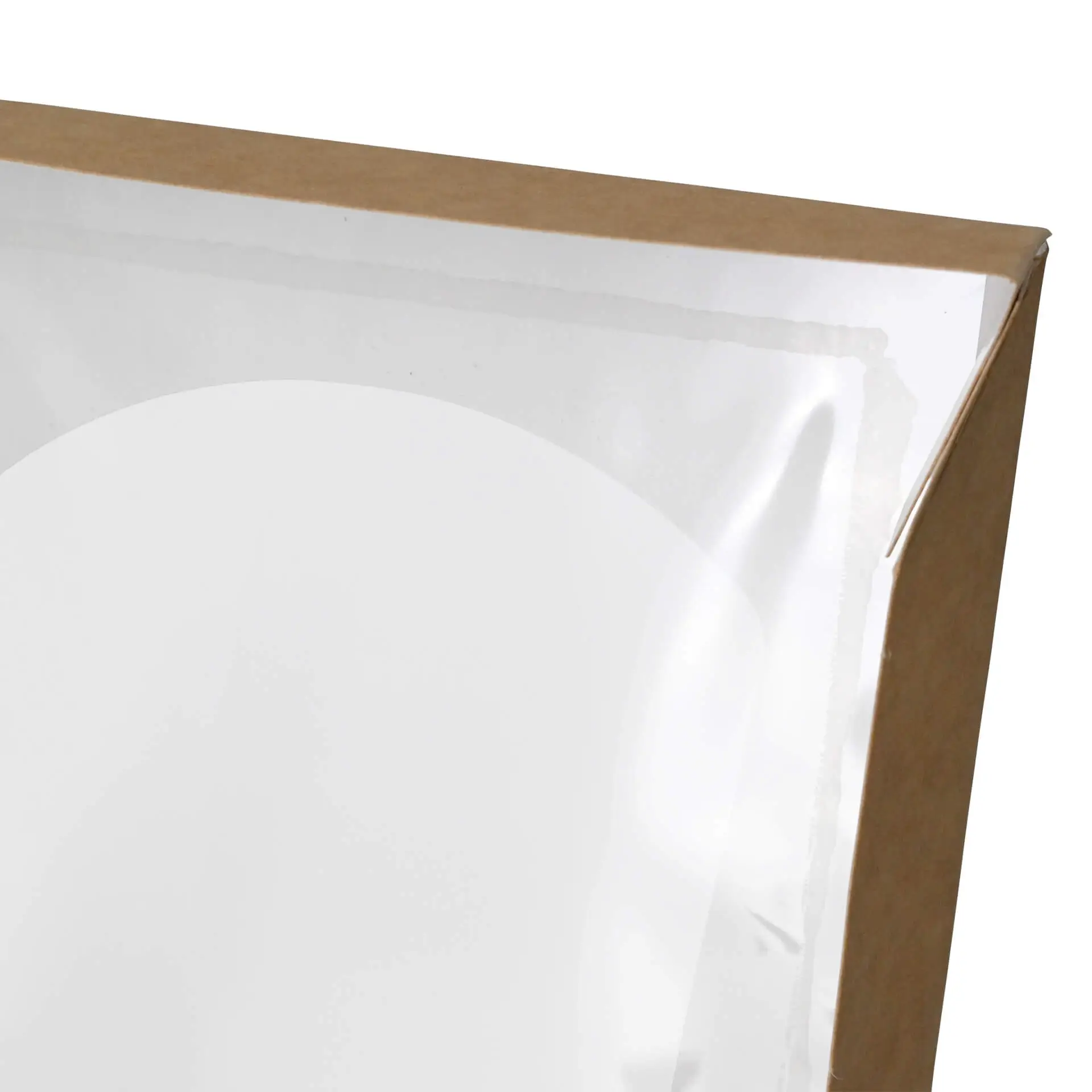 Kartonnen vensterdozen 12 x 12 x 4 cm, 600 ml, cellulose-venster, buiten kraft, binnen wit, opvouwbaar