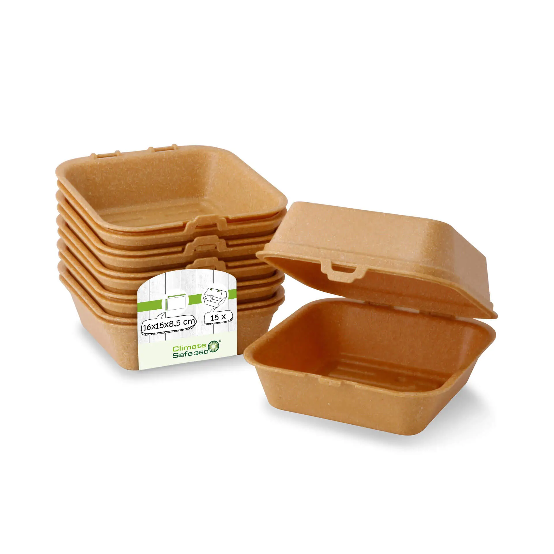 Herbruikbare burger-boxen "merways Box" 16 x 15 x 8,5 cm, karamel / bruin