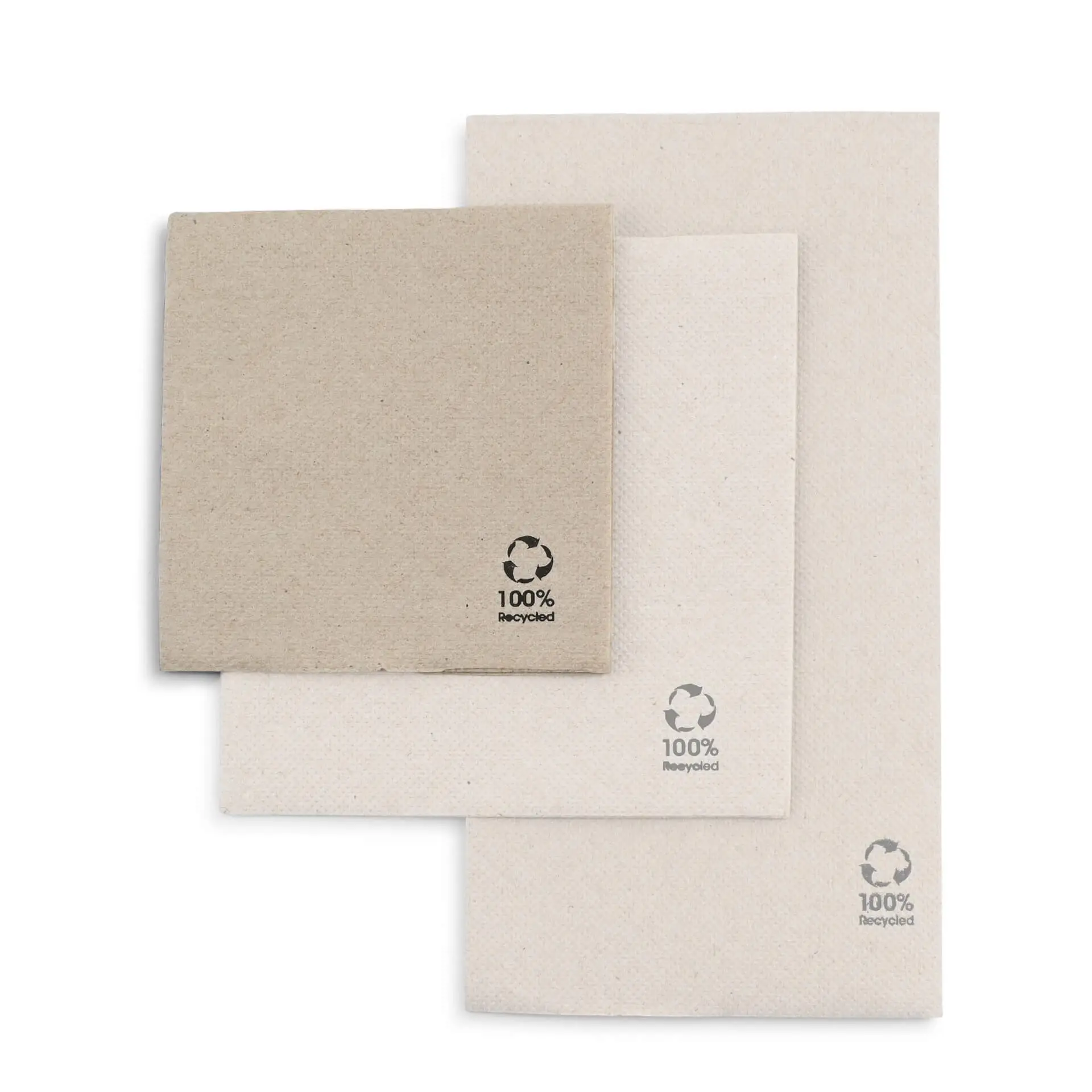 Cocktailservetten van gerecycled papier (Premium) 20 x 20 cm, 2-laags, 1/4 vouw, ongebleekt