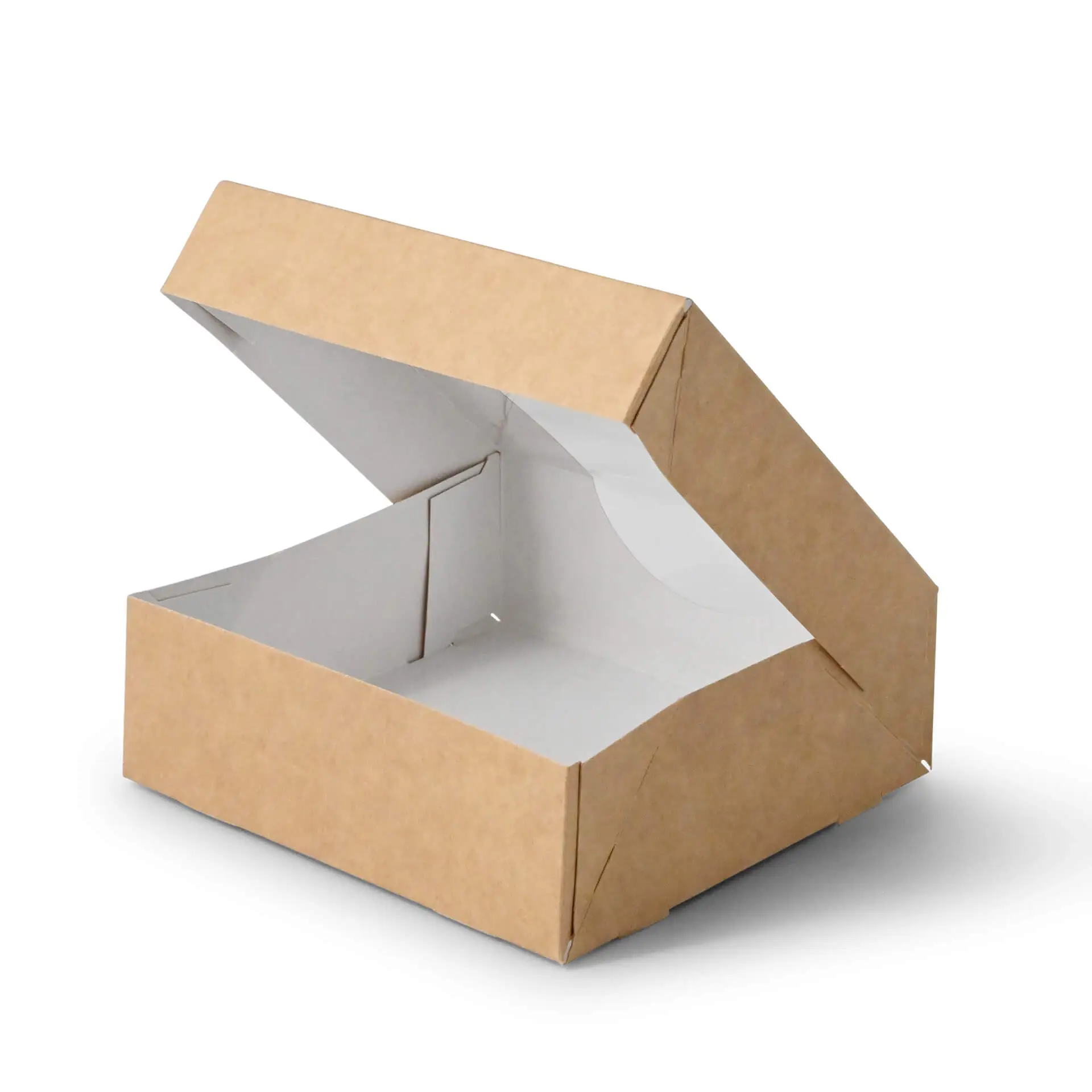 Kartonnen vensterdozen 12 x 12 x 4 cm, 600 ml, cellulose-venster, buiten kraft, binnen wit, opvouwbaar