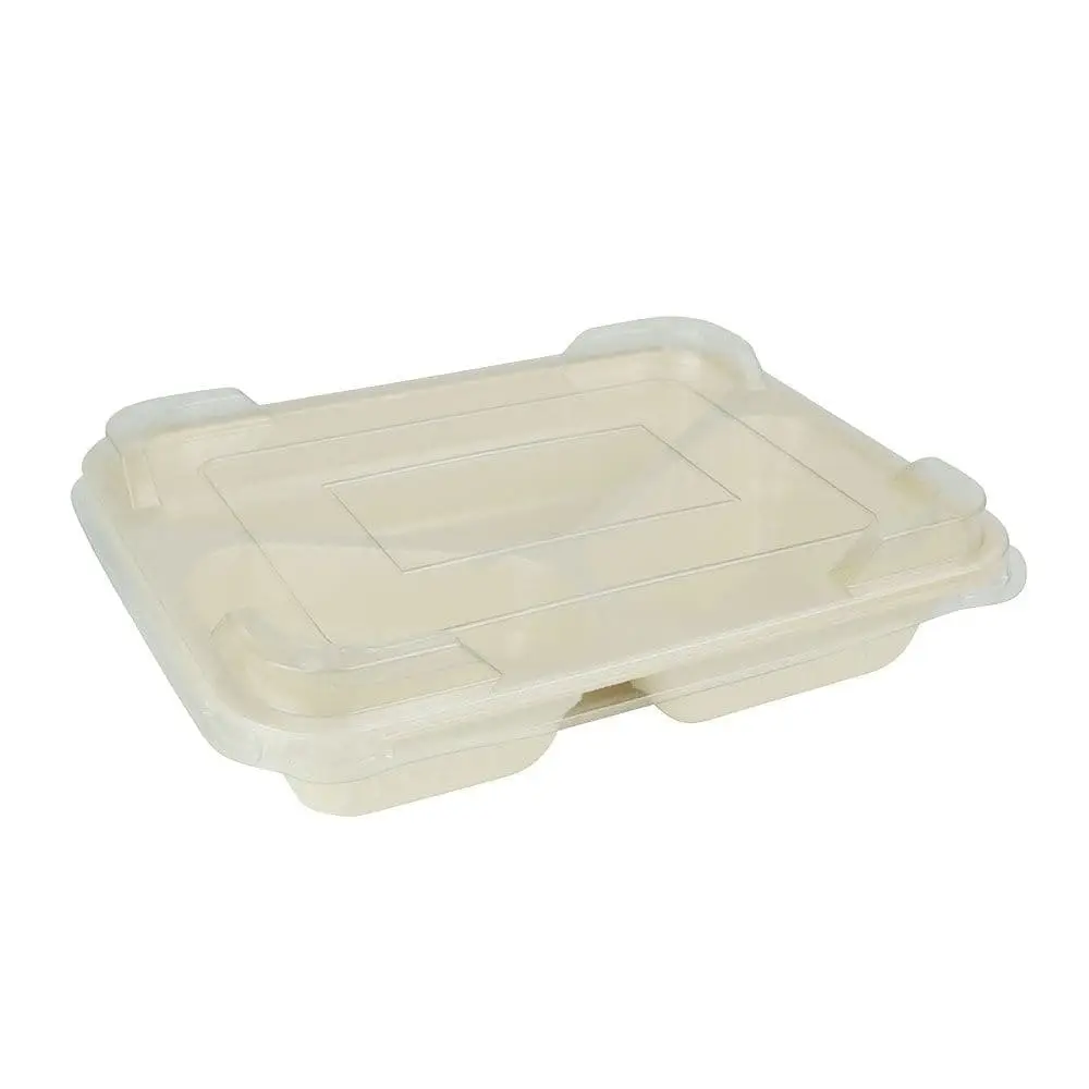 Cellulose maaltijdbakjes 950 ml, 25 x 17,7 x 4,5 cm, 3 vakjes, naturel, bio-gecoat