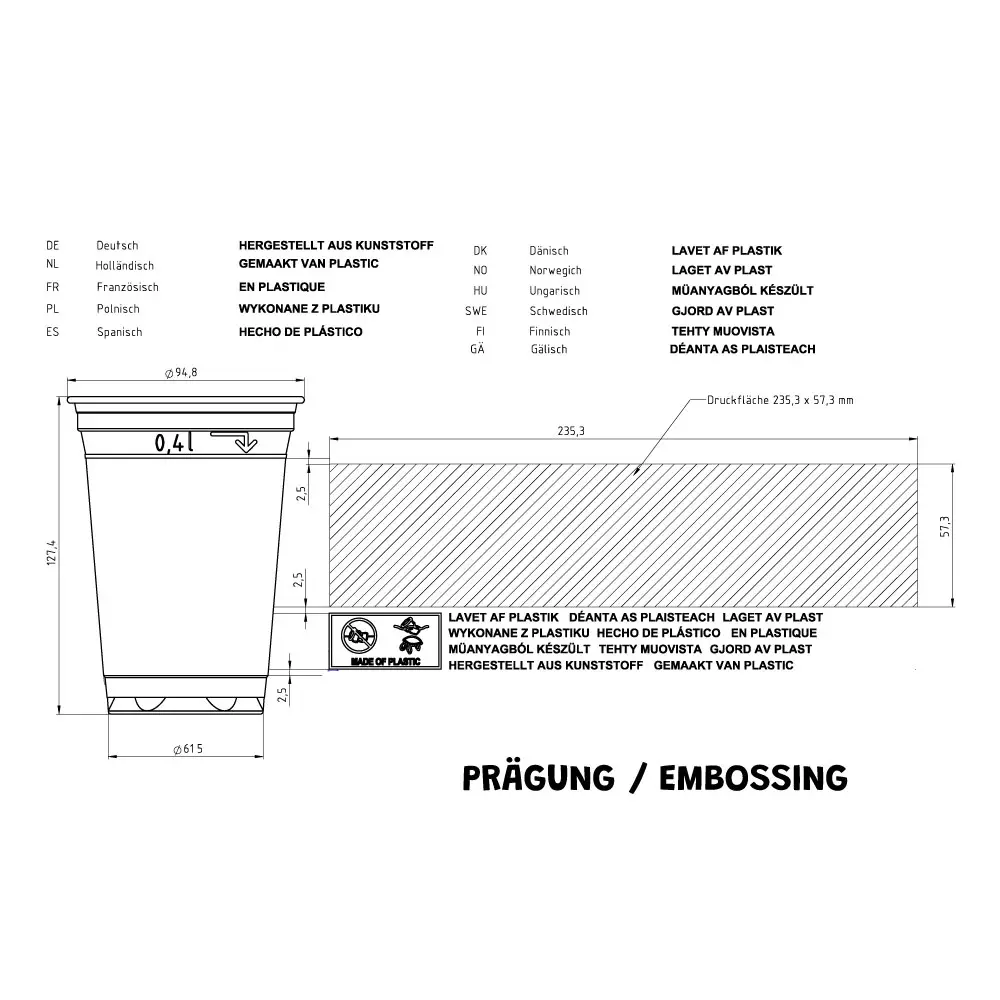 PLA transparante beker 400 ml / 16 oz, Ø 95 mm