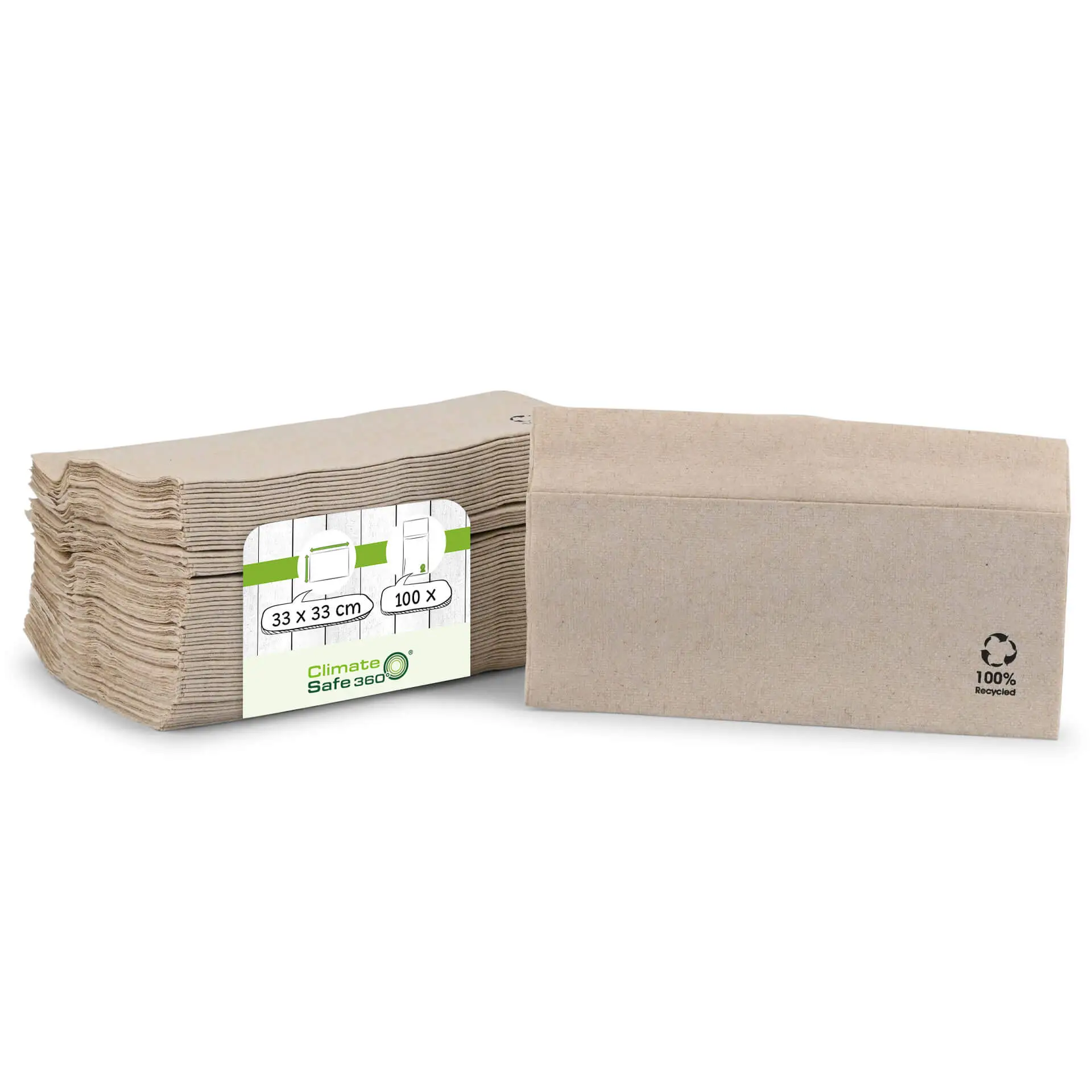 Servetten van gerecycled papier, 33 x 33 cm, 1-laags, 1/8 vouw, bruin