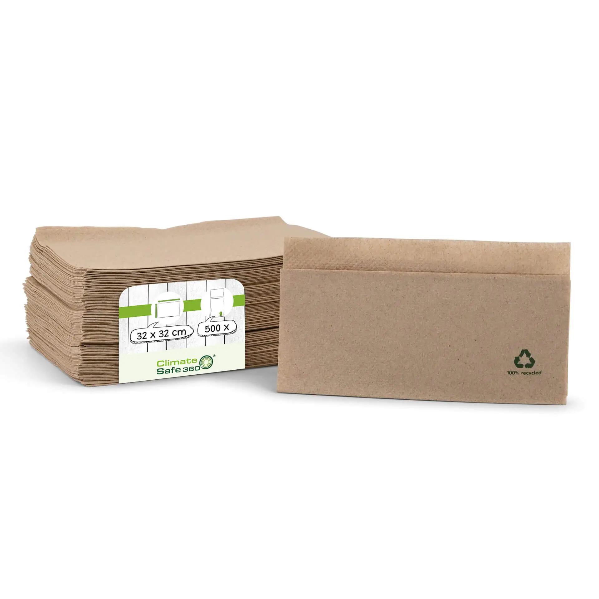 Servetten van gerecycled papier, 32 x 32 cm, 1-laags, 1/8 vouw, bruin