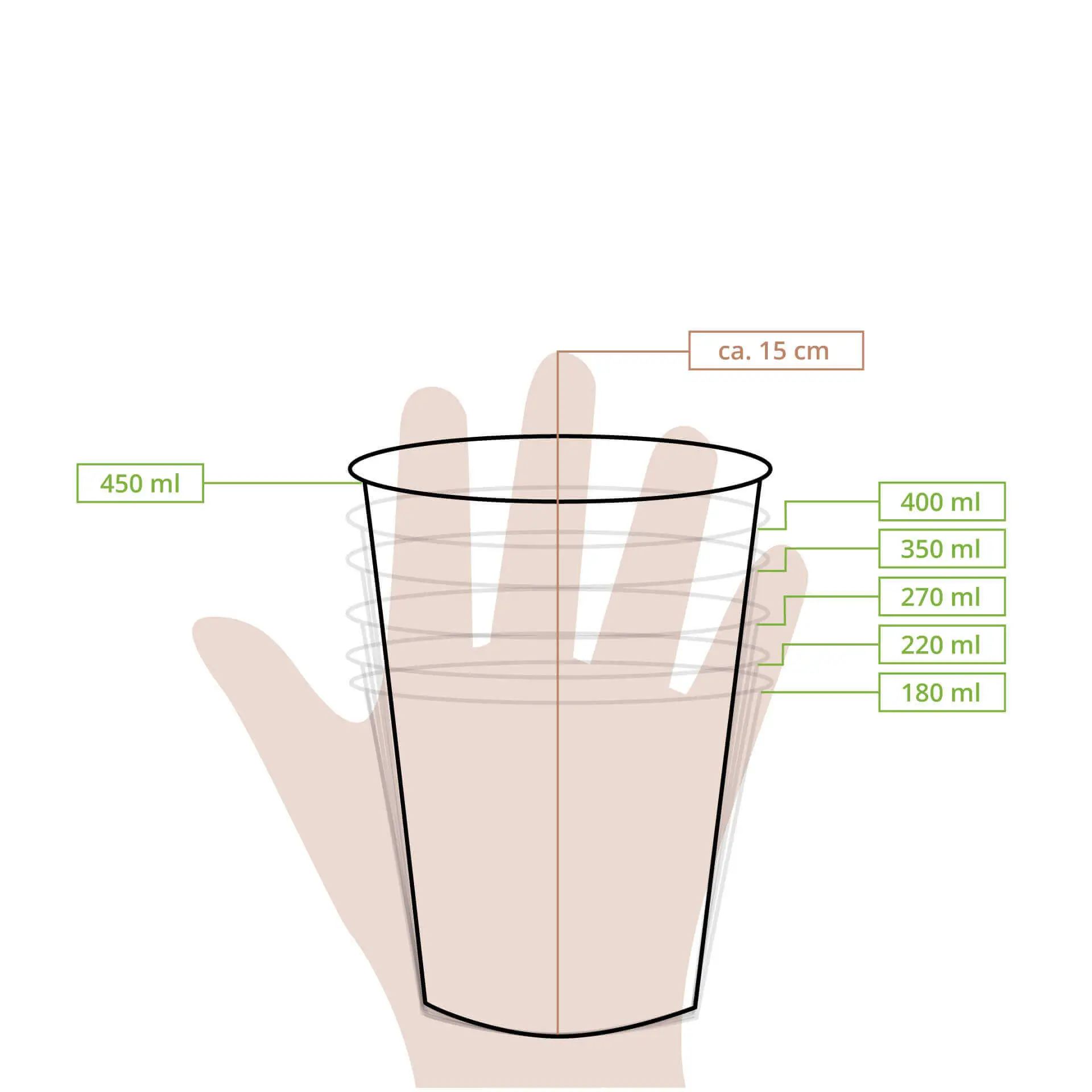 Kartonnen ijsbekers XXL, 400 ml, 16 oz / max. 450 ml, Ø 92 mm, bruin