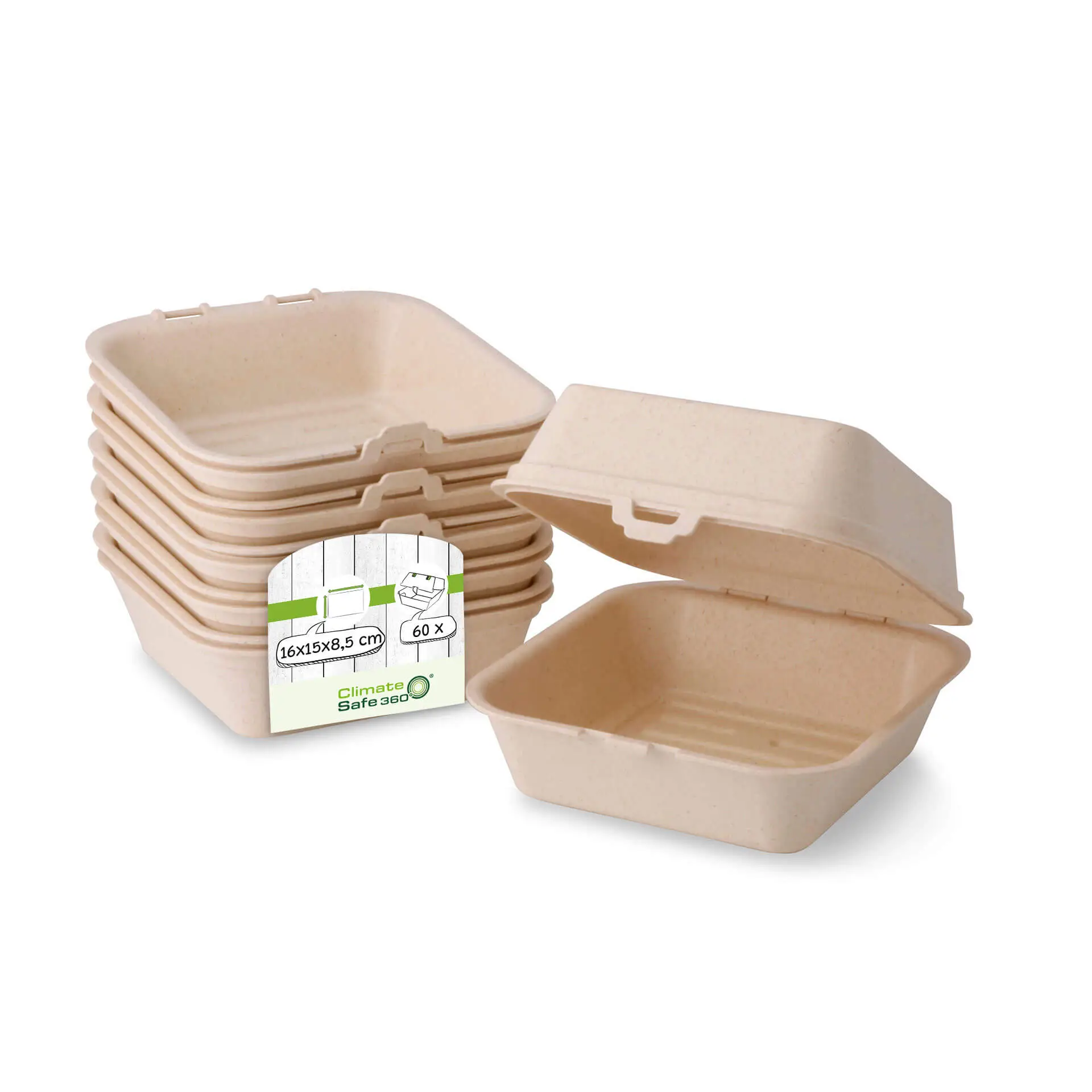 Herbruikbare burger-boxen "merways Box" 16 x 15 x 8,5 cm, cashew / crème-wit