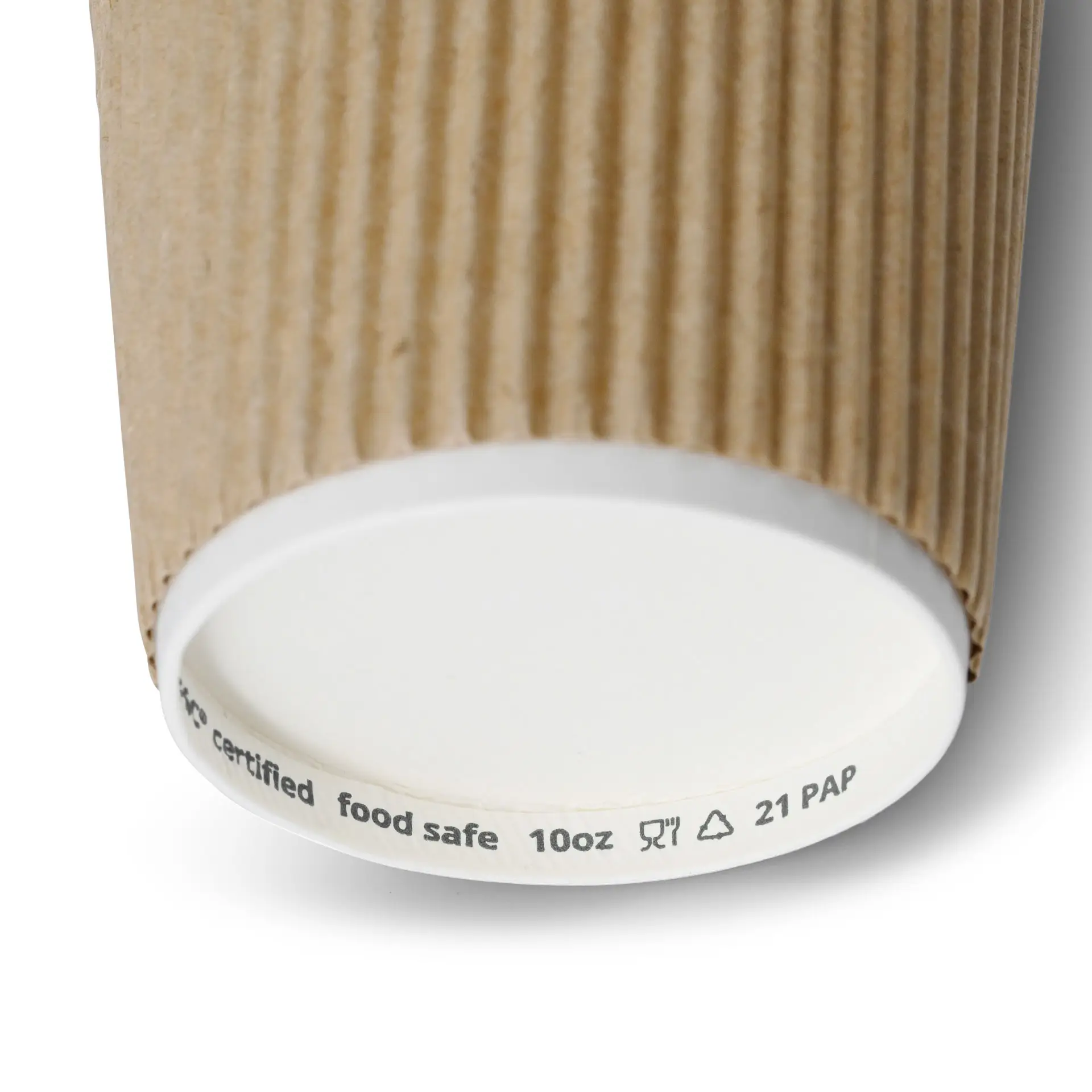 Koffiebekers to go van karton (gecoat) / Ribbelbekers 250 ml / 10 oz, Ø 80 mm, bruin, binnenkant wit