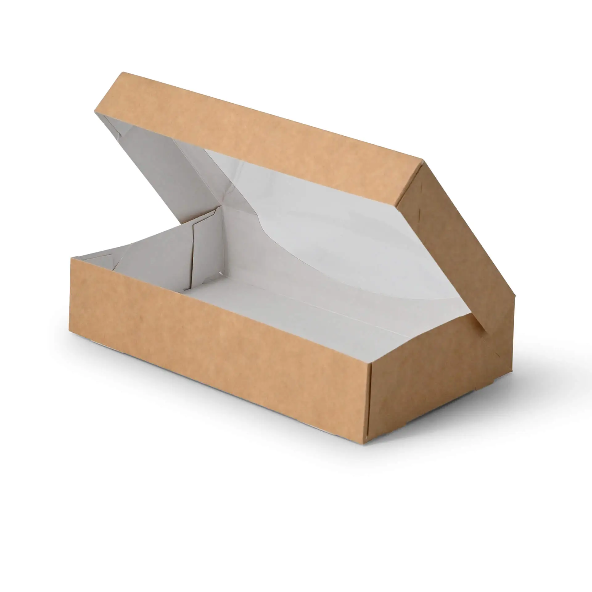 Kartonnen vensterdozen 20 x 12 x 4 cm, 900 ml, cellulose-venster, buiten bruin, binnen wit, opvouwbaar