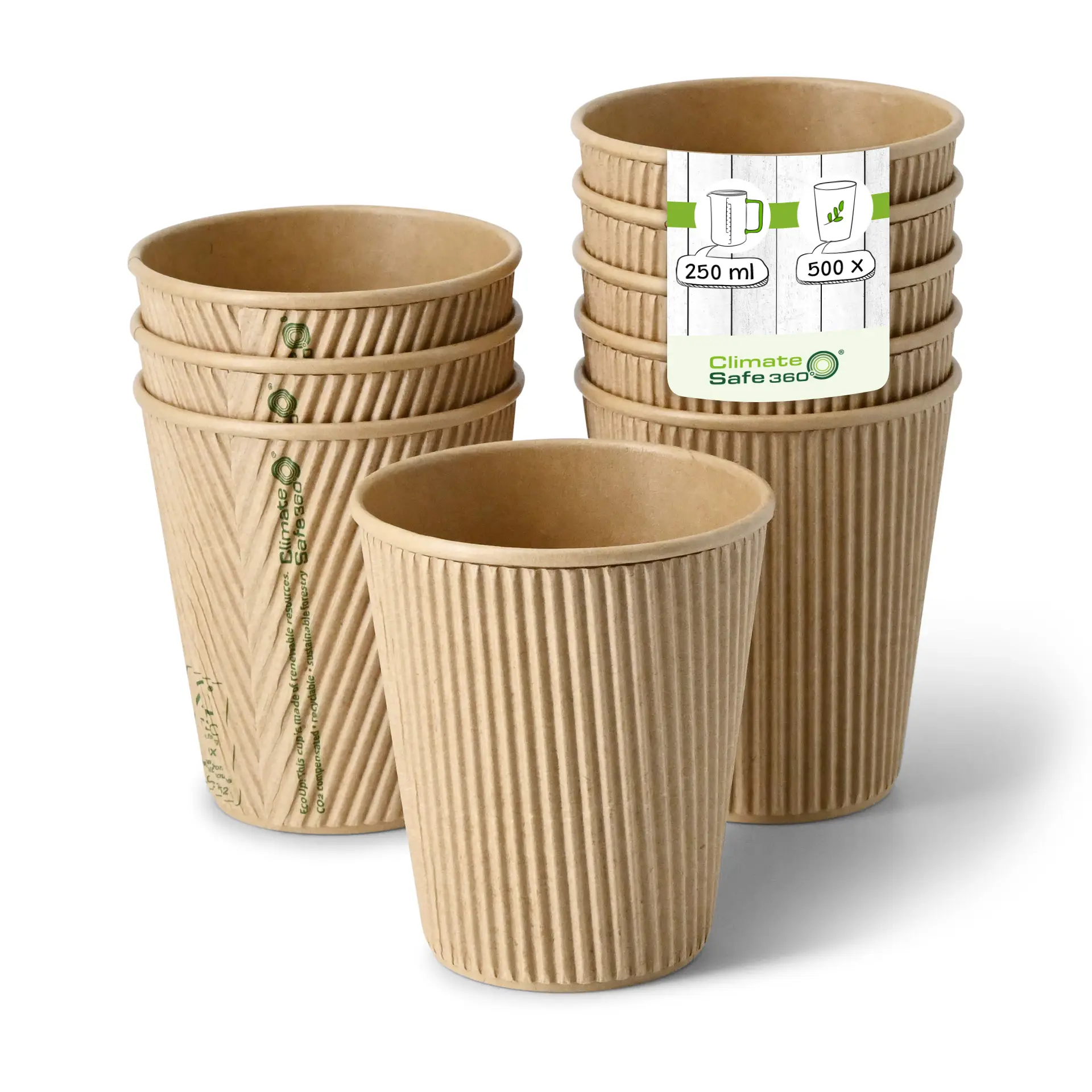 Ribbelbeker / Koffiebeker to go 250 ml / 10 oz, Ø 90 mm, kraft