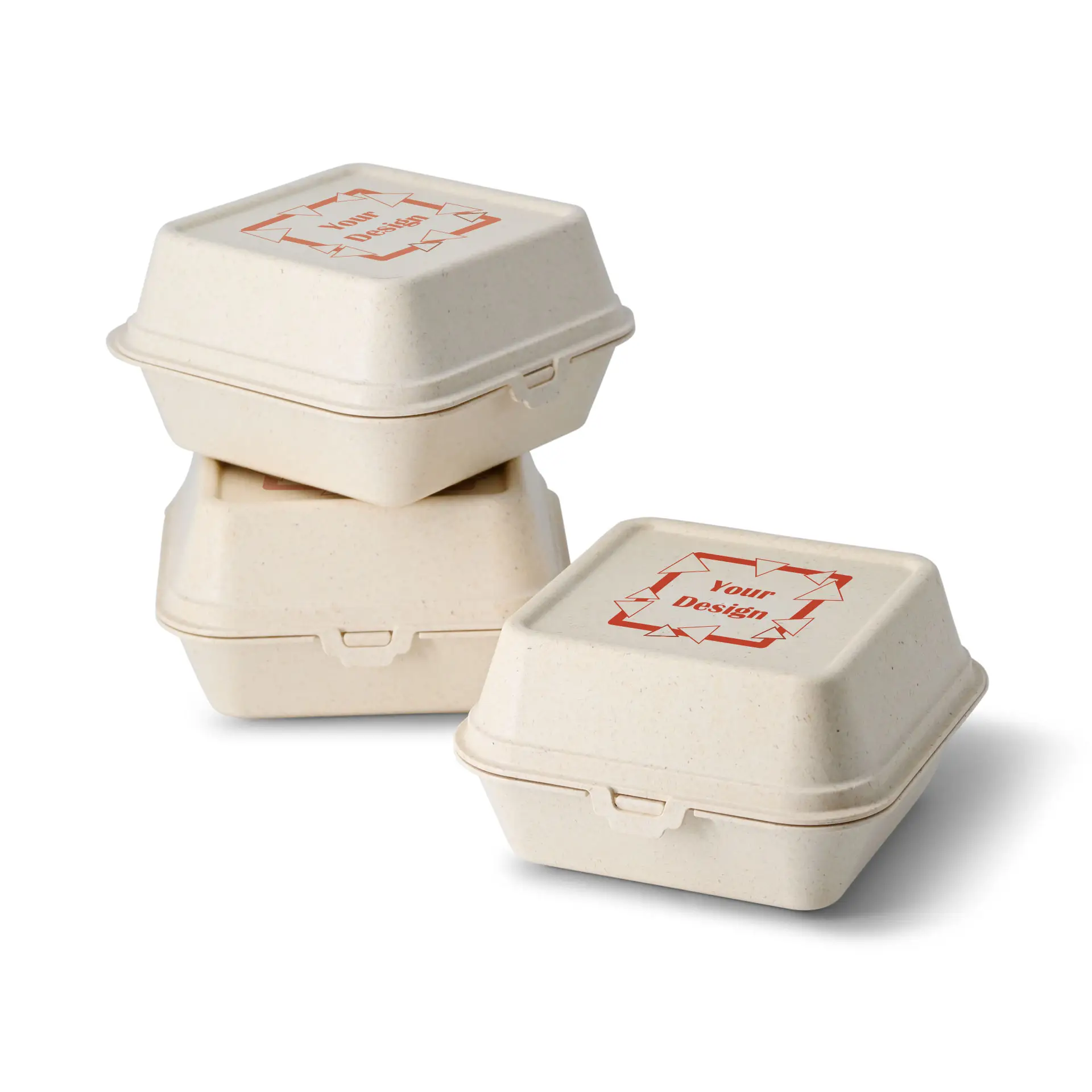 Reusable hamburgerdoosjes bedrukken "merways Box" (1 vlak) 16 x 15 x 8,5 cm, cashew / crème-wit