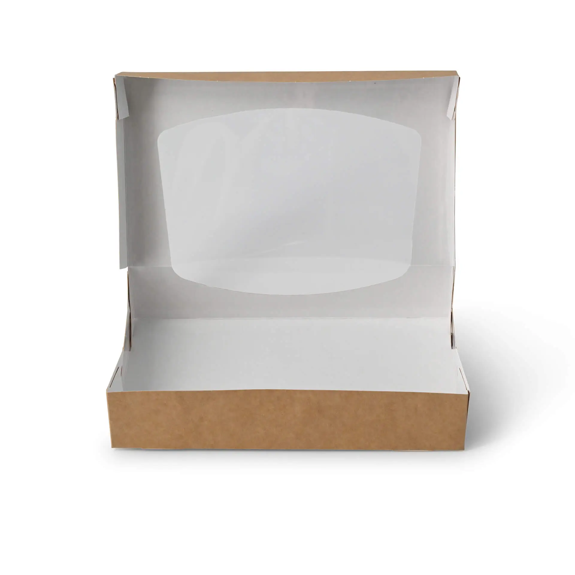 Kartonnen vensterdozen 20 x 12 x 4 cm, 900 ml, cellulose-venster, buiten bruin, binnen wit, opvouwbaar