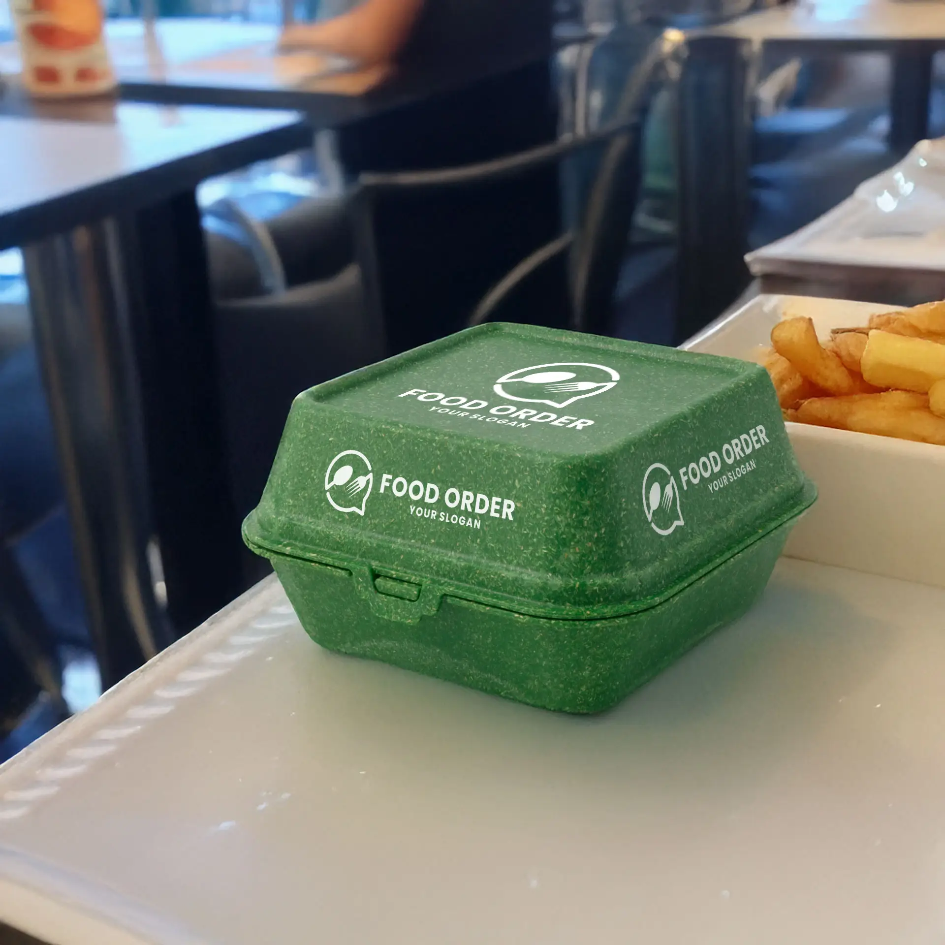 Reusable hamburgerdoosjes bedrukken "merways Box" (4 vlakken) 16 x 15 x 8,5 cm, spinazie / donkergroen