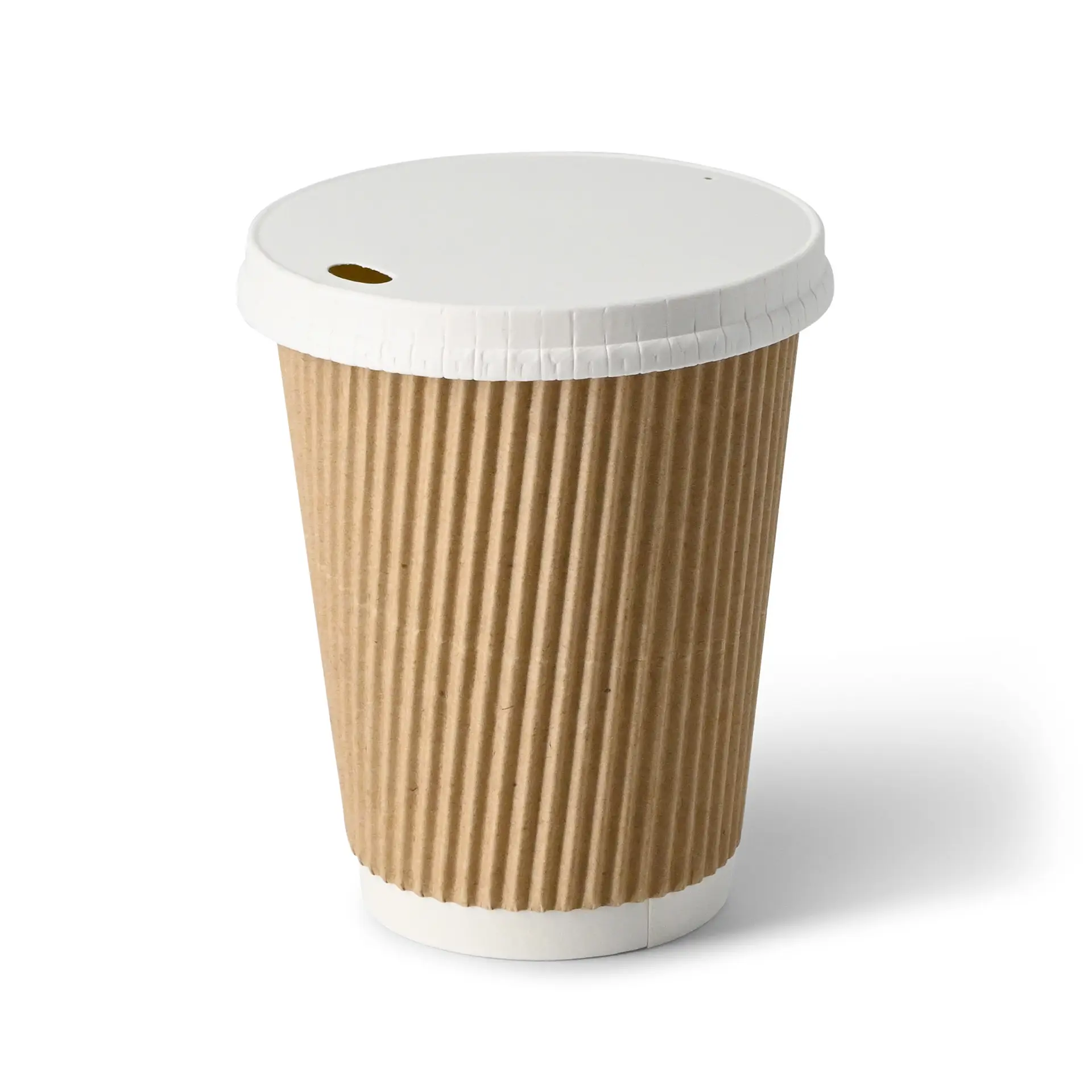 Koffiebekers to go van karton (gecoat) / Ribbelbekers 300 ml / 12 oz, Ø 80 mm, bruin, binnenkant wit