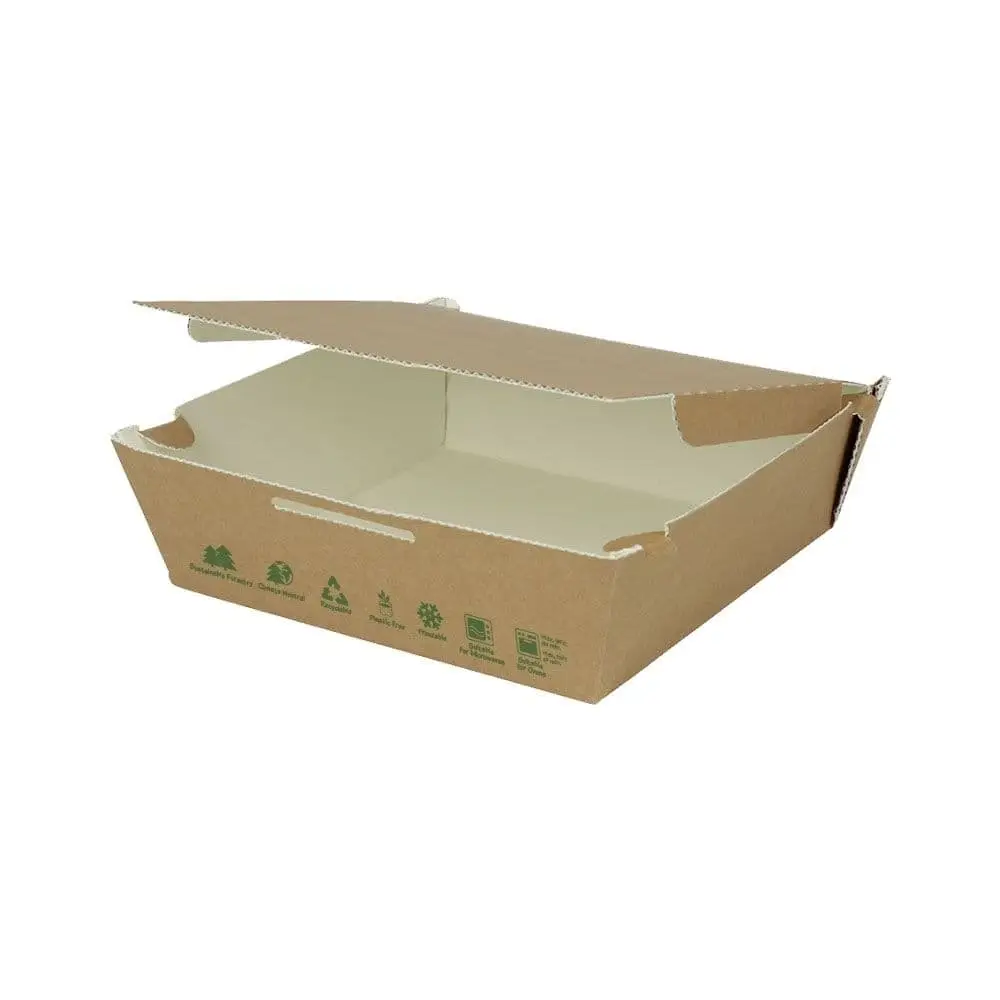 Takeaway kartonnen boxen, 1700 ml, hittebestendig, kraft, bio-gecoat