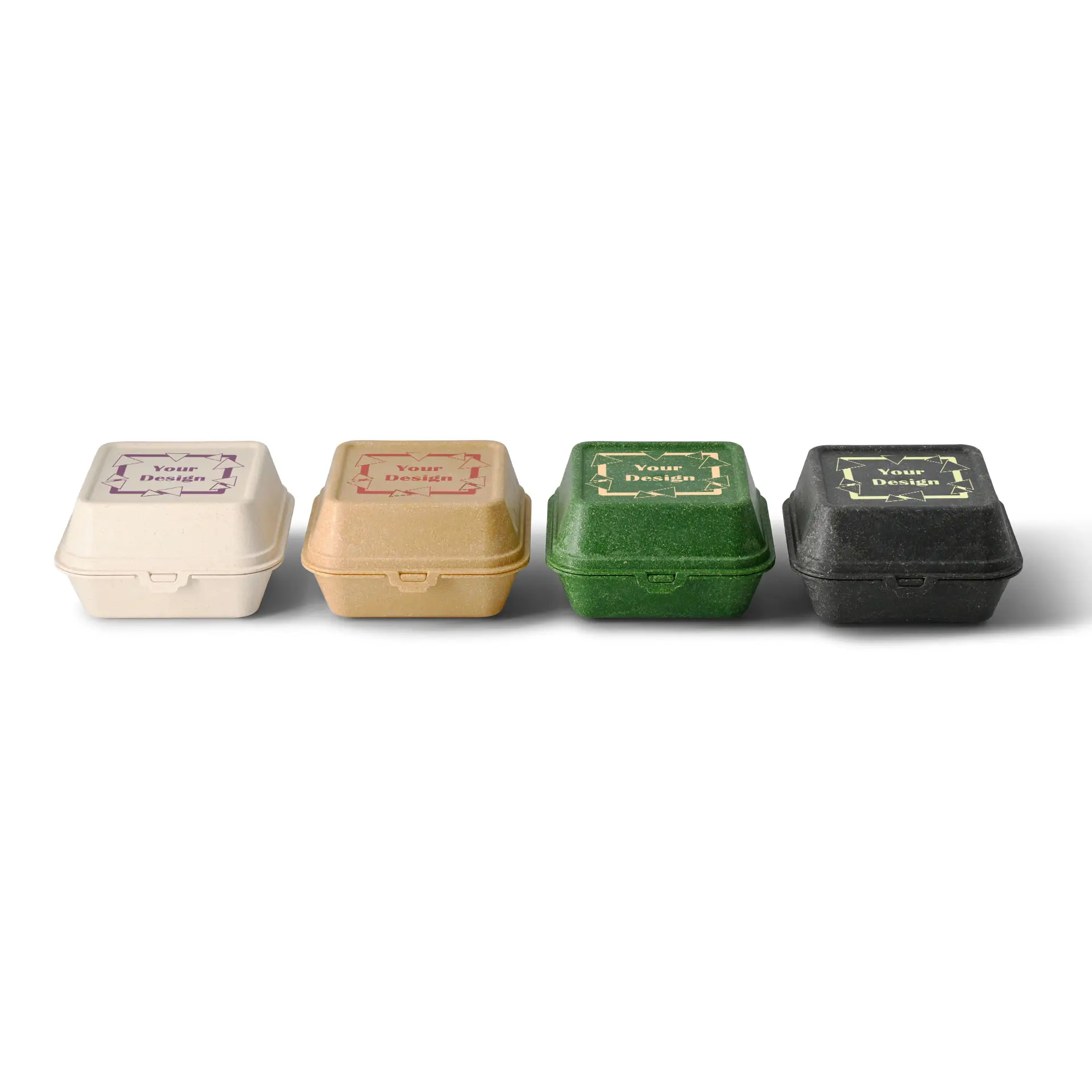 Reusable hamburgerdoosjes bedrukken "merways Box" (1 vlak) 16 x 15 x 8,5 cm, cashew / crème-wit