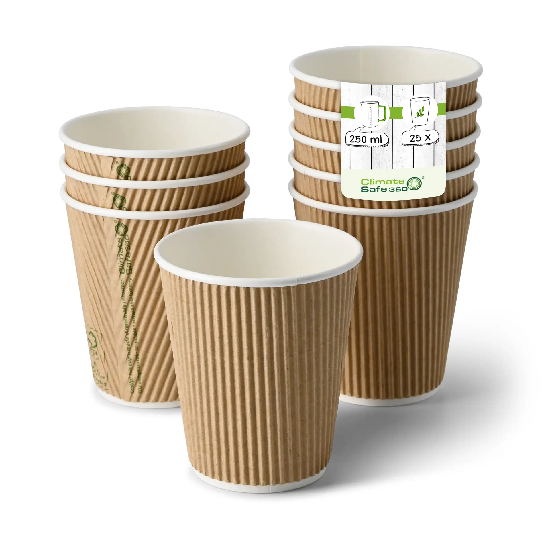 Ribbelbeker / Koffiebeker to go 250 ml/ 10 oz, Ø 90 mm, kraft