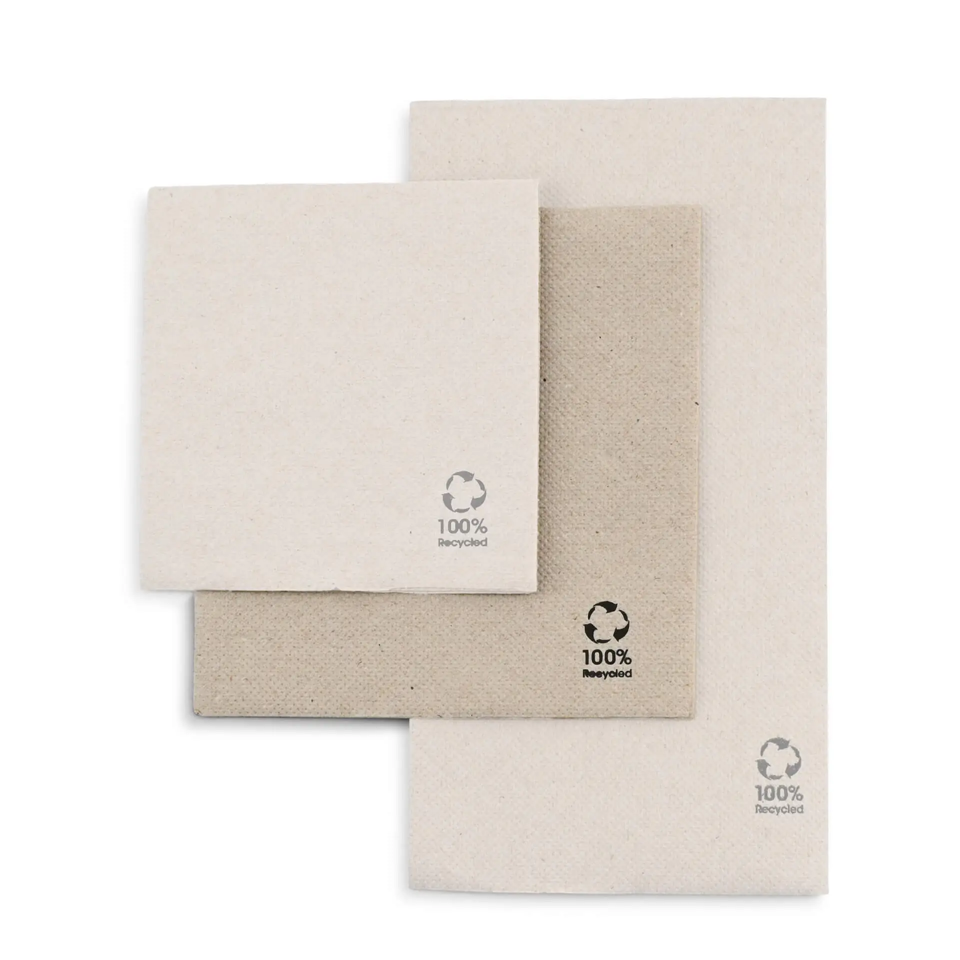 Servetten van gerecycled papier (Premium) 25 x 25 cm, 2-laags, 1/4 vouw, ongebleekt