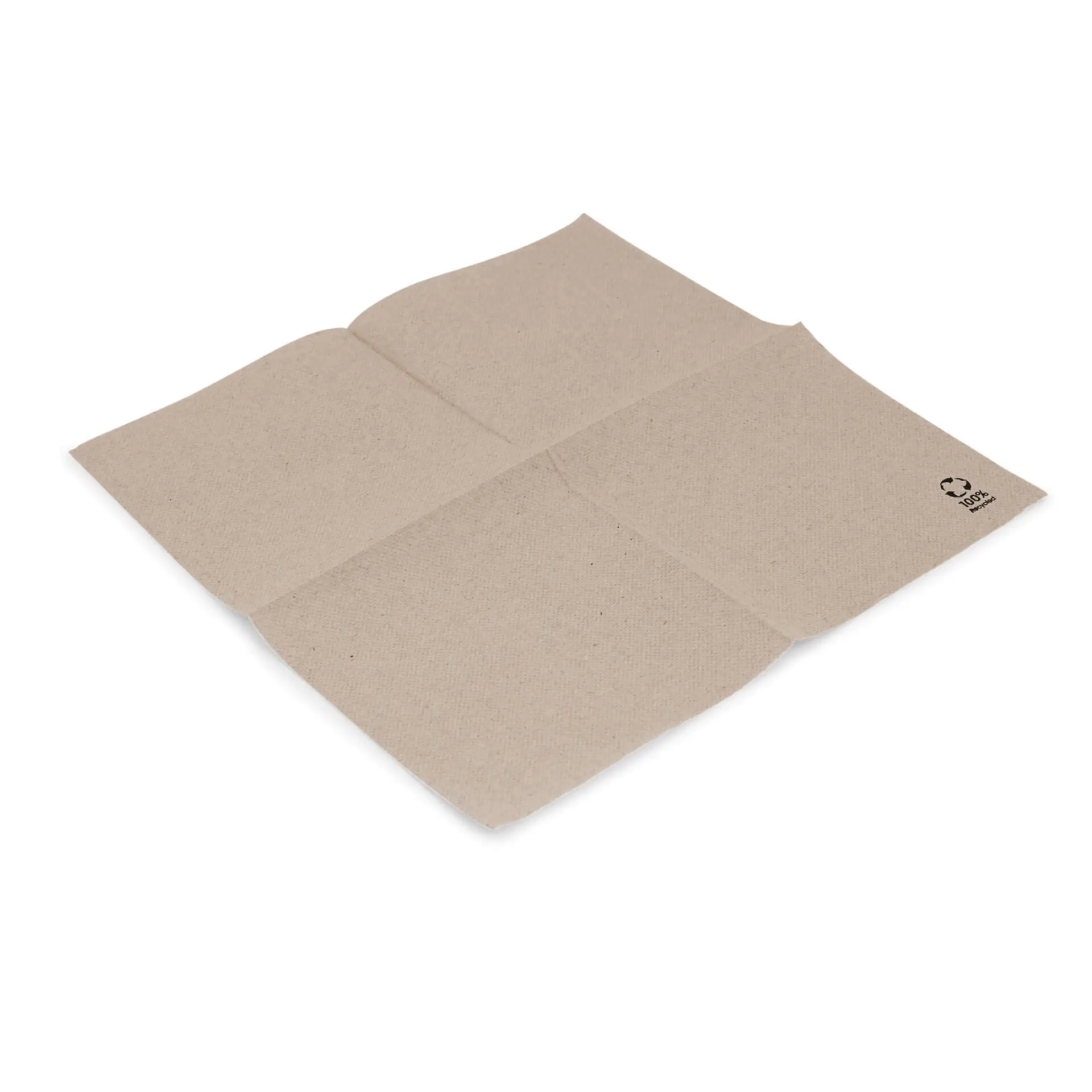 Servetten van gerecycled papier (Premium) 25 x 25 cm, 2-laags, 1/4 vouw, ongebleekt