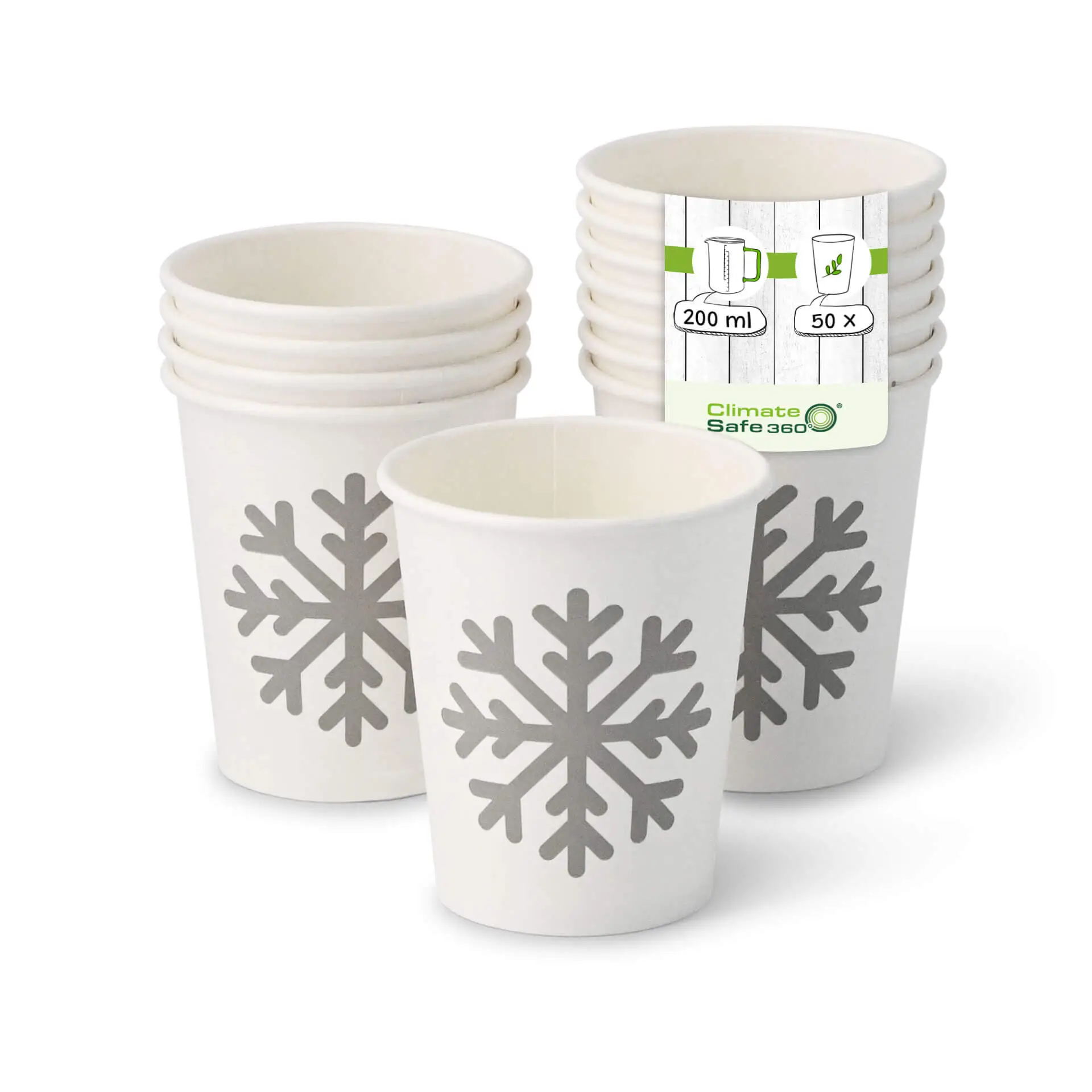 Kartonnen bekers winter "Sneeuwvlok" 200 ml / 8 oz, Ø 80 mm, wit