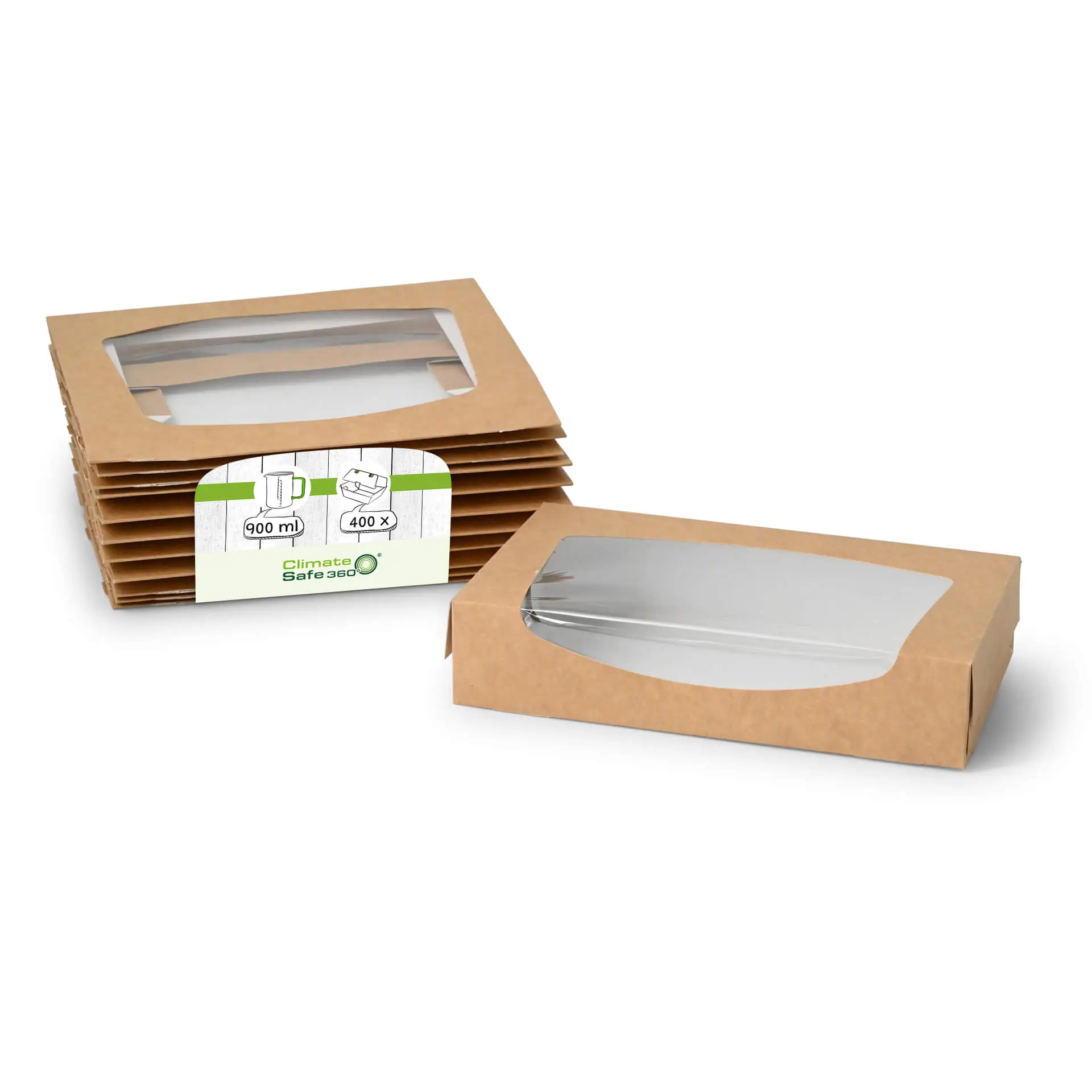 Kartonnen vensterdozen 20 x 12 x 4 cm, 900 ml, cellulose-venster, buiten bruin, binnen wit, opvouwbaar