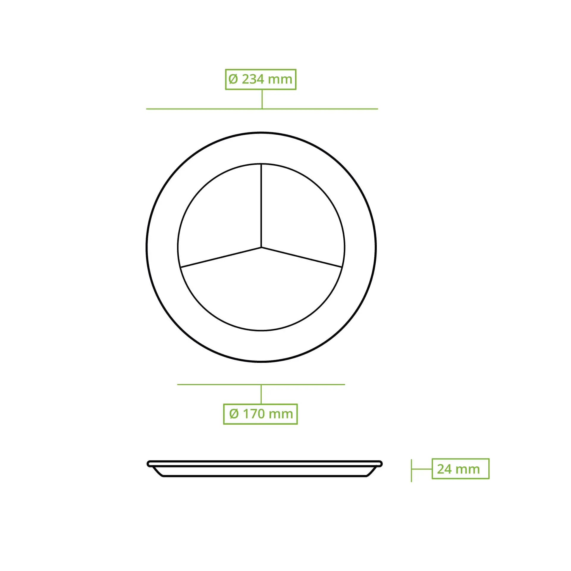 Suikerriet menubord Ø 22 cm, 3 vakken, rond