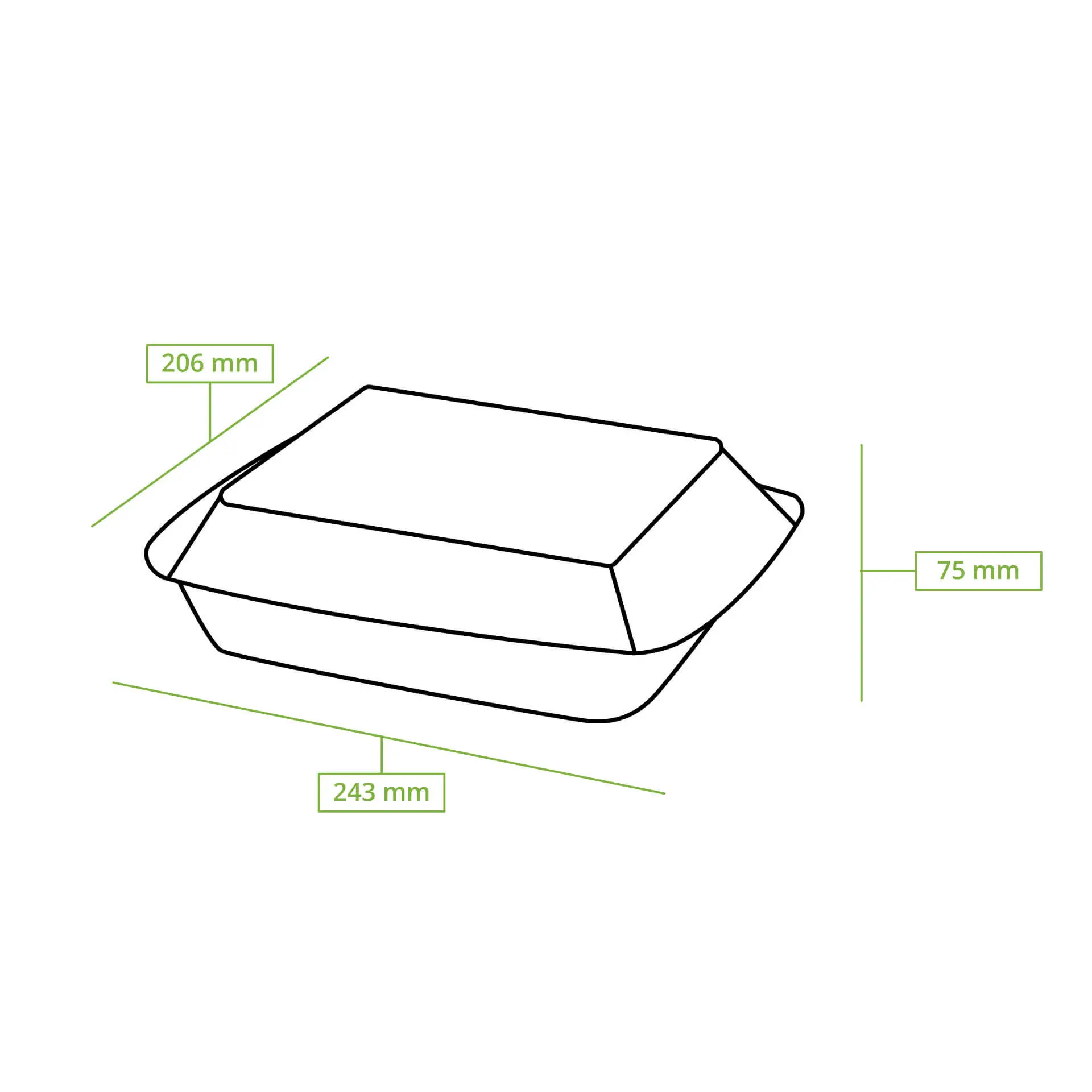 Suikerriet menubak 25 x 20 x 7,5 cm, 3 vakken, HP4/3, klapdeksel, rechthoekig