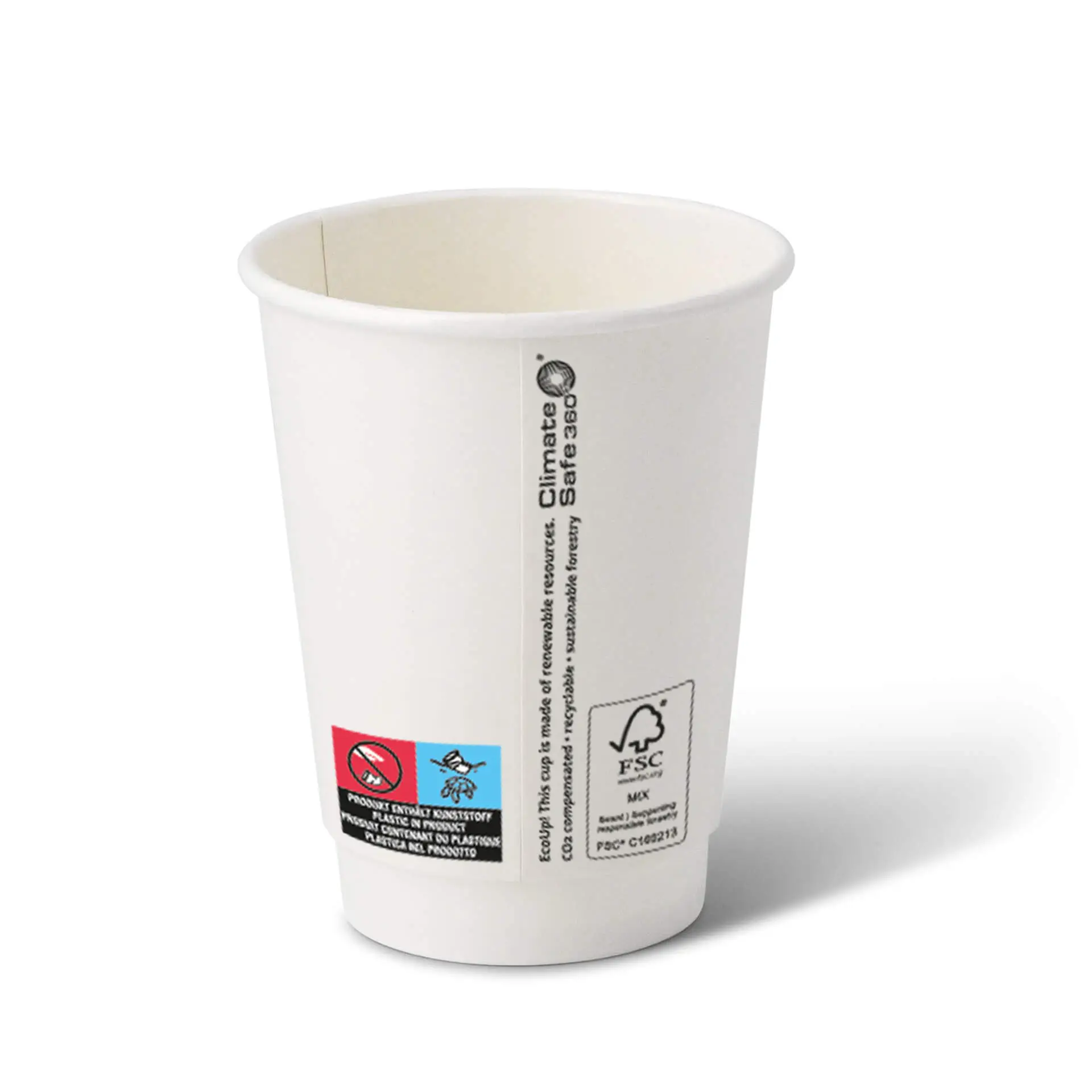 Koffiebekers to go van karton (gecoat), dubbelwandig, 300 ml / 12 oz, Ø 80 mm, wit