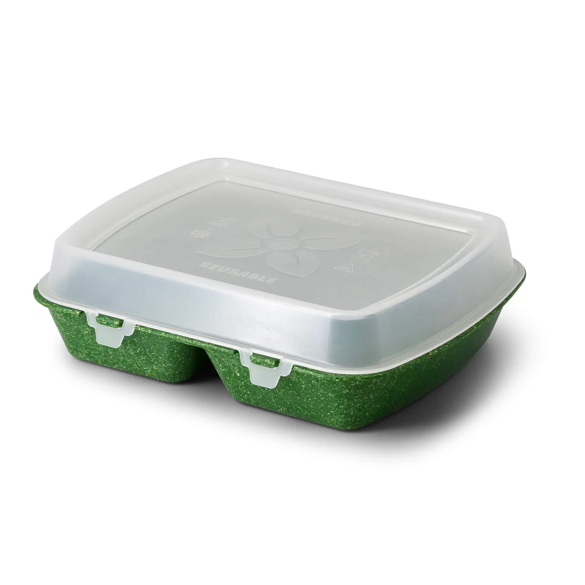 Herbruikbare menu-container "merways Box" 24,5 x 20 x 4,5 cm, 2 kamers, HP4/2, spinazie / donkergroen