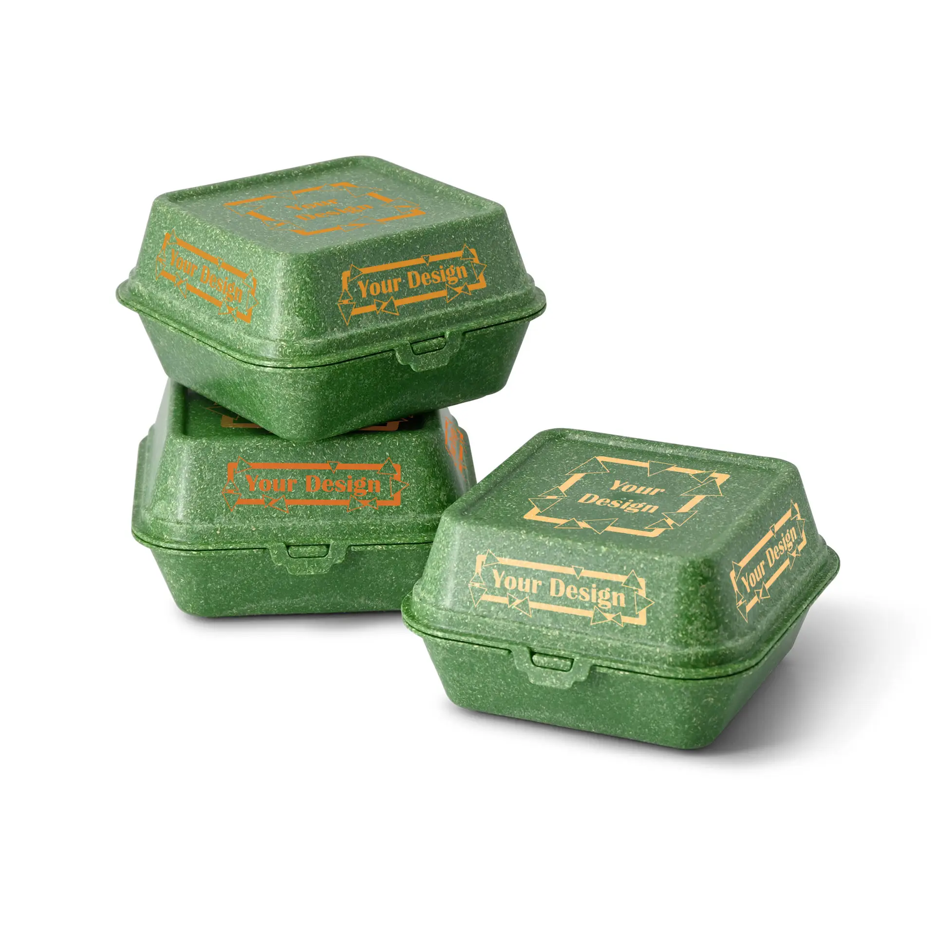 Reusable hamburgerdoosjes bedrukken "merways Box" (4 vlakken) 16 x 15 x 8,5 cm, spinazie / donkergroen