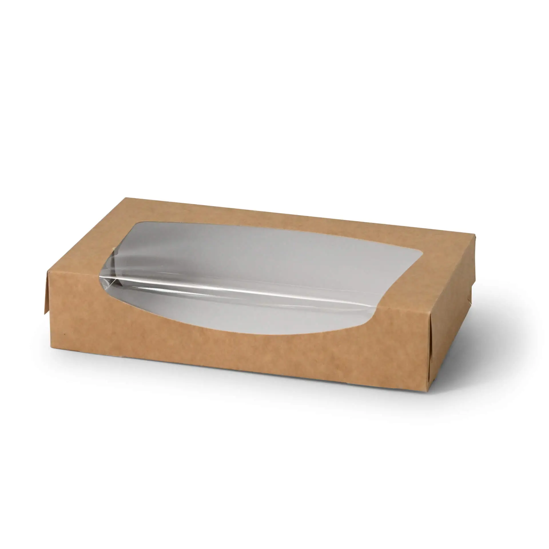 Kartonnen vensterdozen 20 x 12 x 4 cm, 900 ml, cellulose-venster, buiten bruin, binnen wit, opvouwbaar