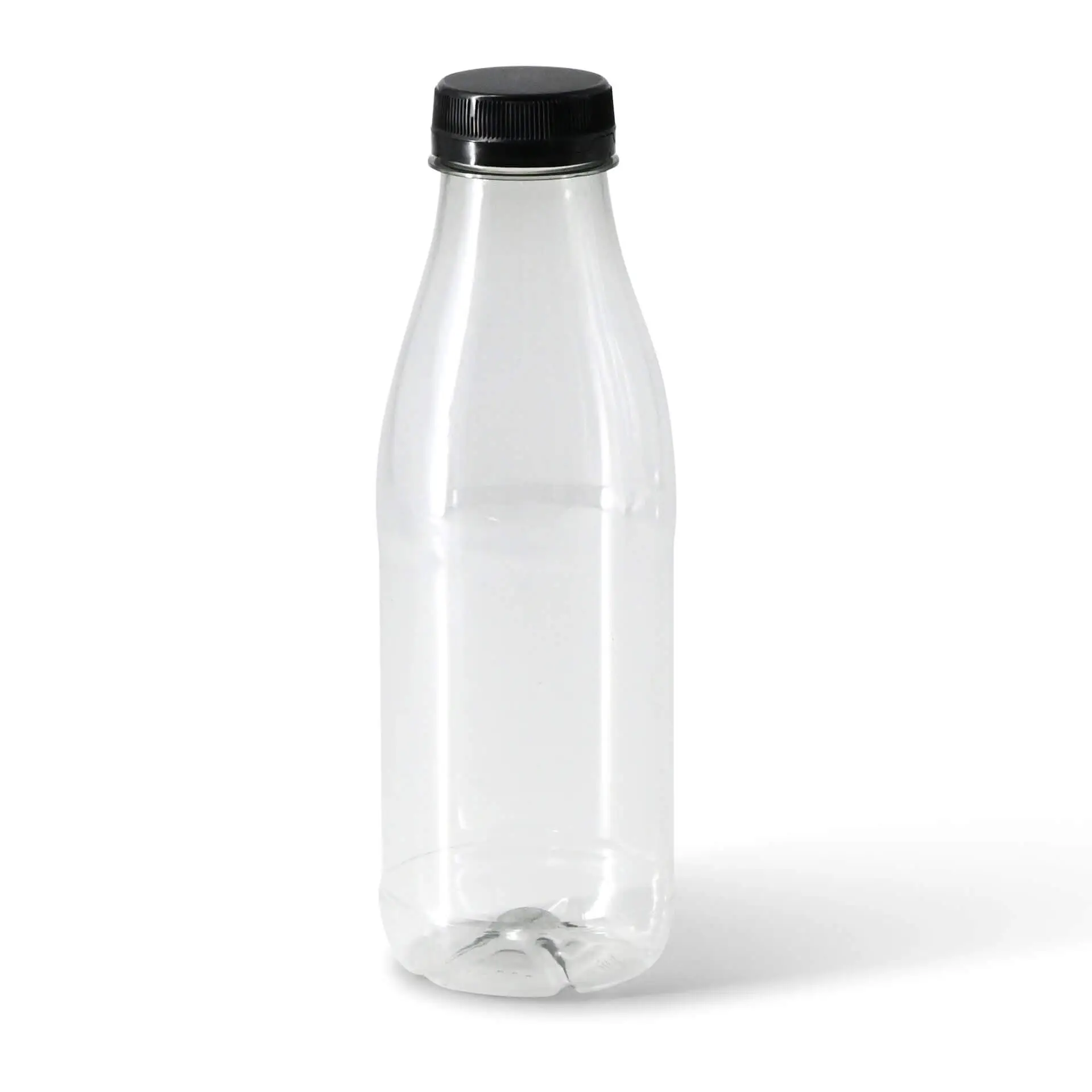 rPET flessen 500 ml / 17,5 oz, helder, deksel zwart