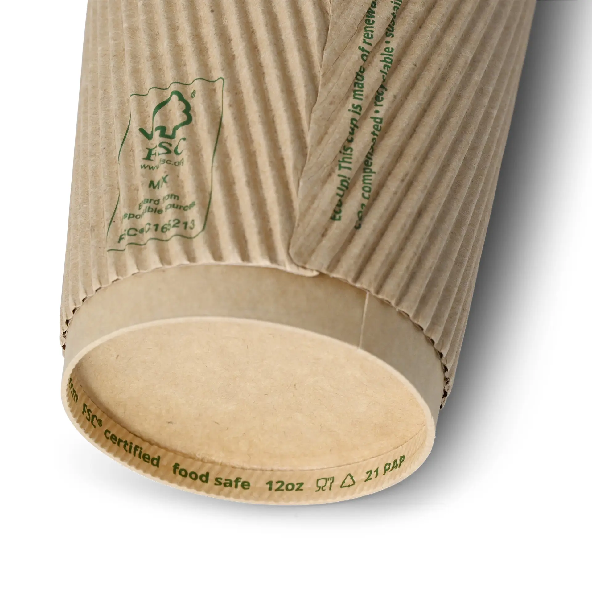 Ribbelbeker / Koffiebeker to go 300 ml / 12 oz, Ø 90 mm, kraft