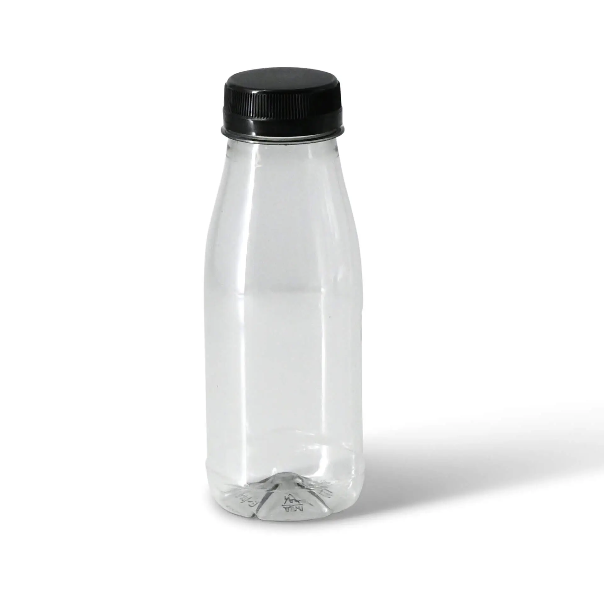 rPET flessen 250 ml / 9 oz, helder, deksel zwart