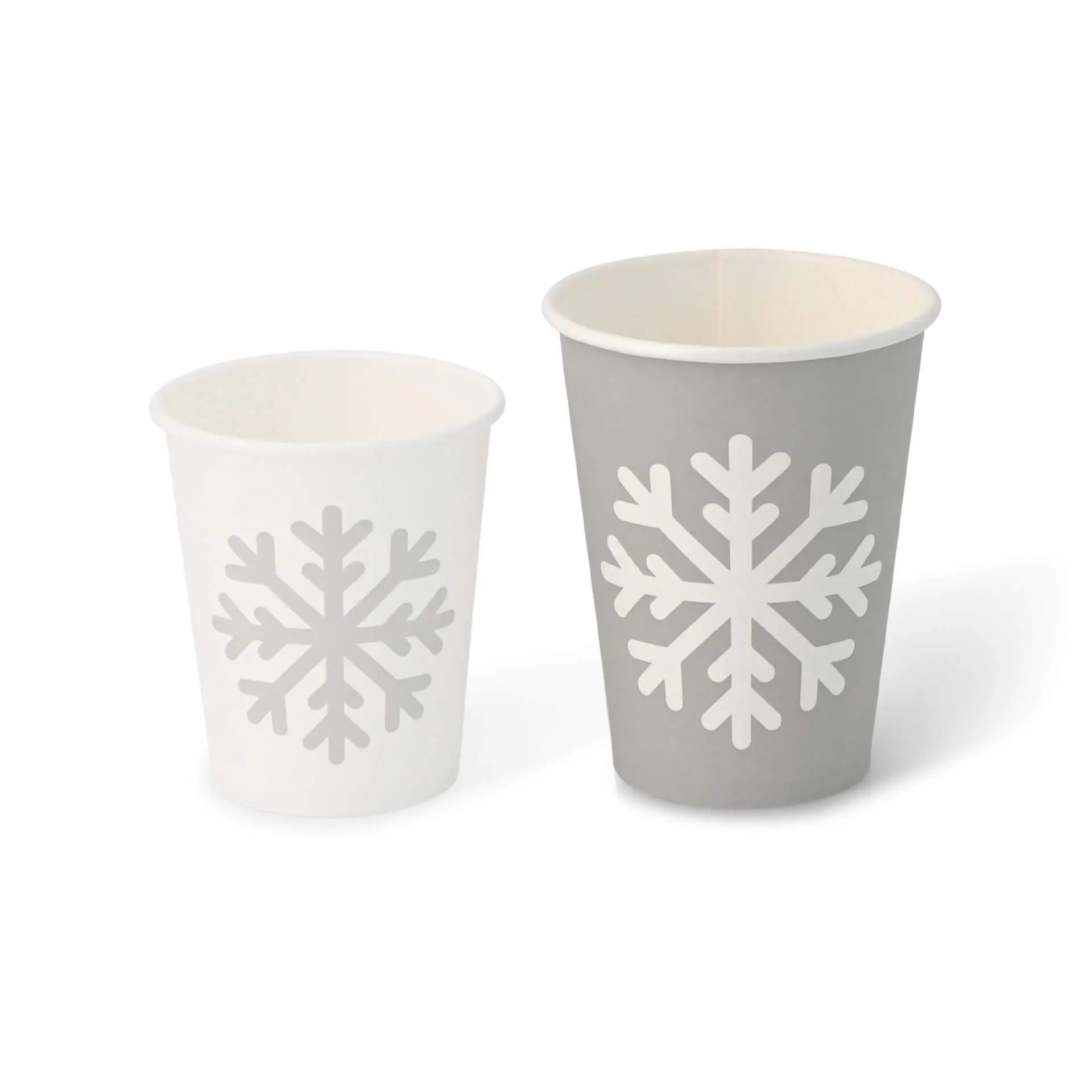 Kartonnen bekers winter "Sneeuwvlok" 300 ml / 12 oz, Ø 90 mm, grijs