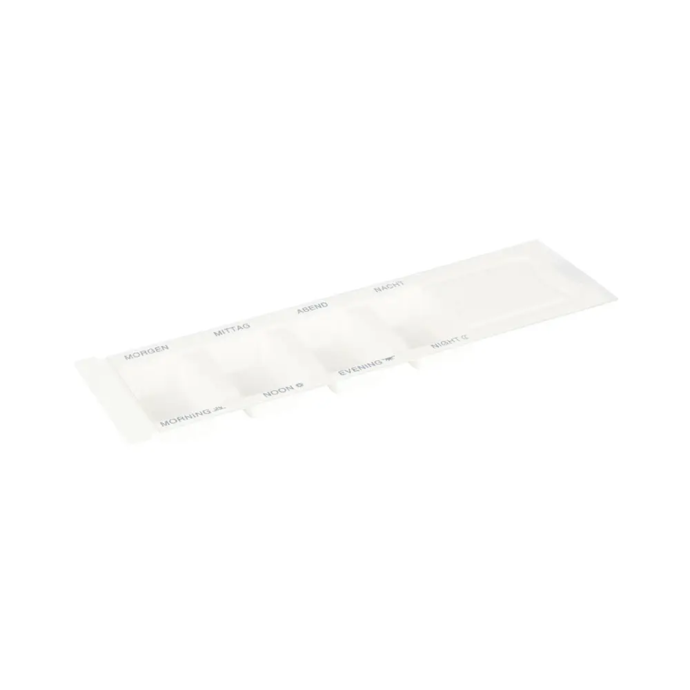 Plantaardige vezel medicijndispenser 6 x 22 x 1 cm, 4 kamers, rPET-schuifdeksel