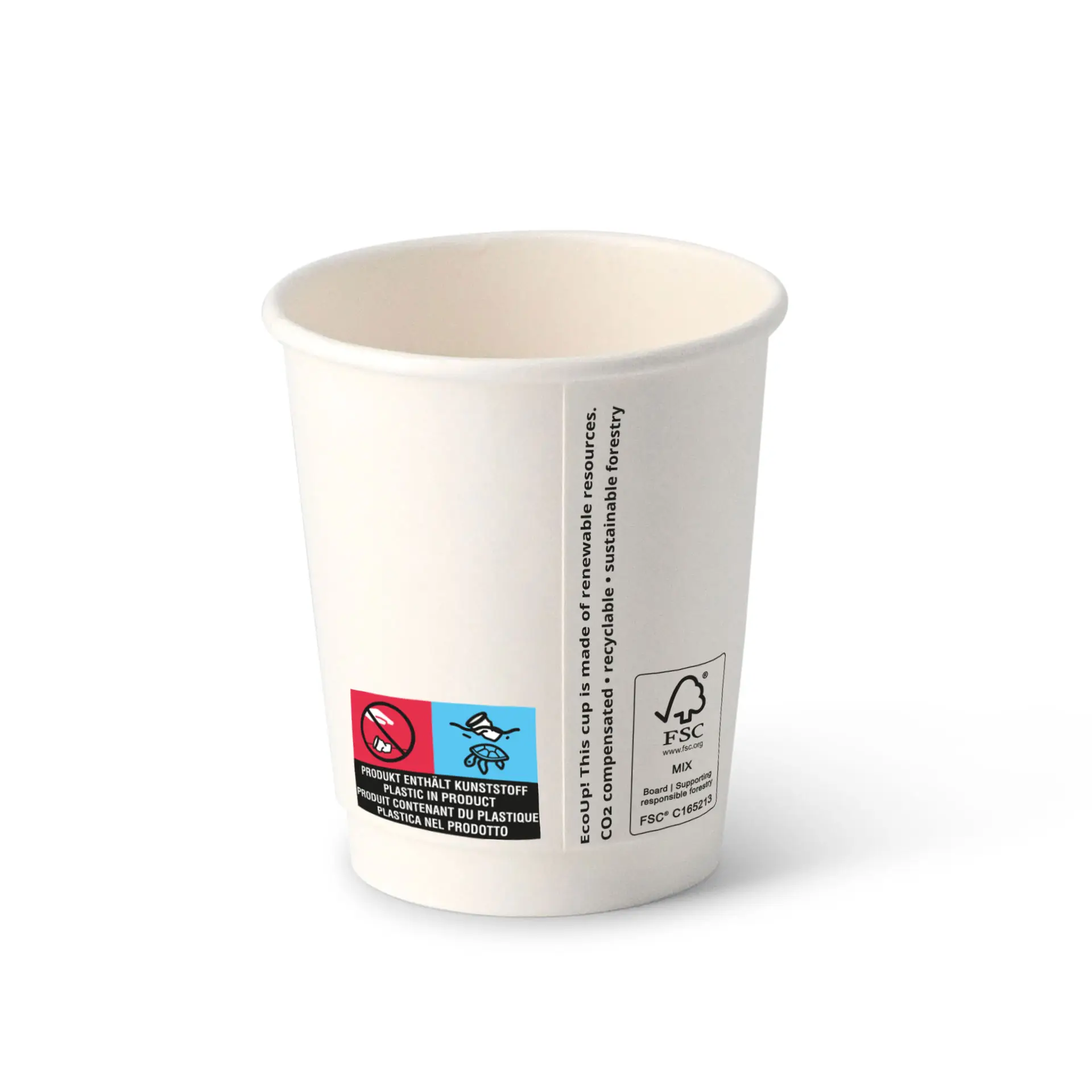 Koffiebekers to go van karton (gecoat), dubbelwandig, 200 ml / 8 oz, Ø 80 mm, wit