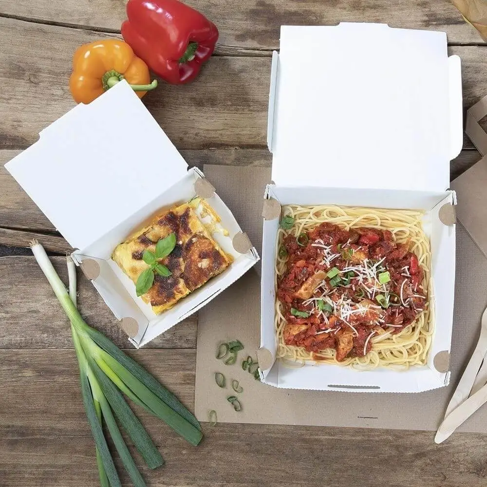 Takeaway kartonnen boxen, 1700 ml, hittebestendig, kraft, bio-gecoat