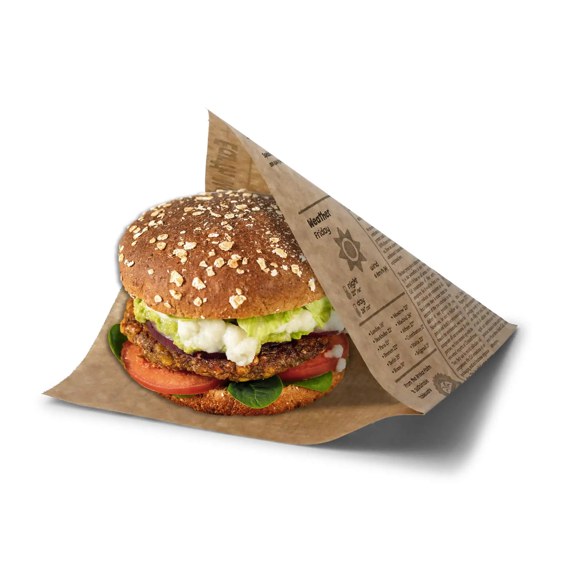 Papier hamburgerzak 16 x 16 cm, krantlook, kraft